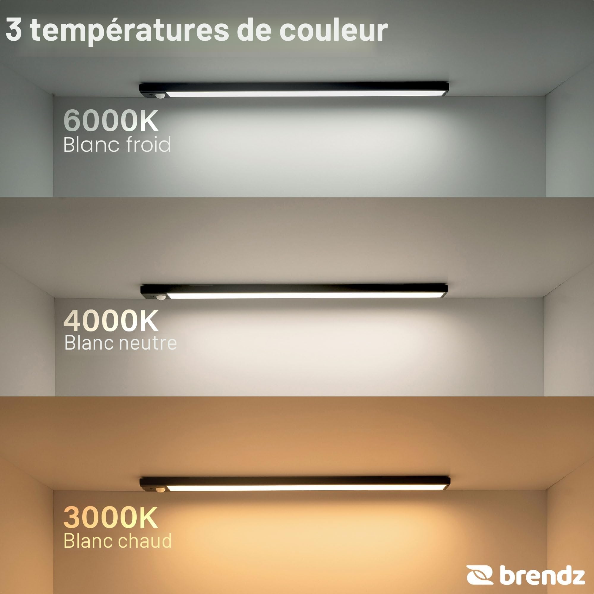 Brendz Lampe LED Rechargeable, LED Cuisine Sous Meuble, 40cm, USB-C, 2200mAh, 3 Températures de Couleur, Dimmables, Magnétique, Lumiere Cuisine, Puyo Noire