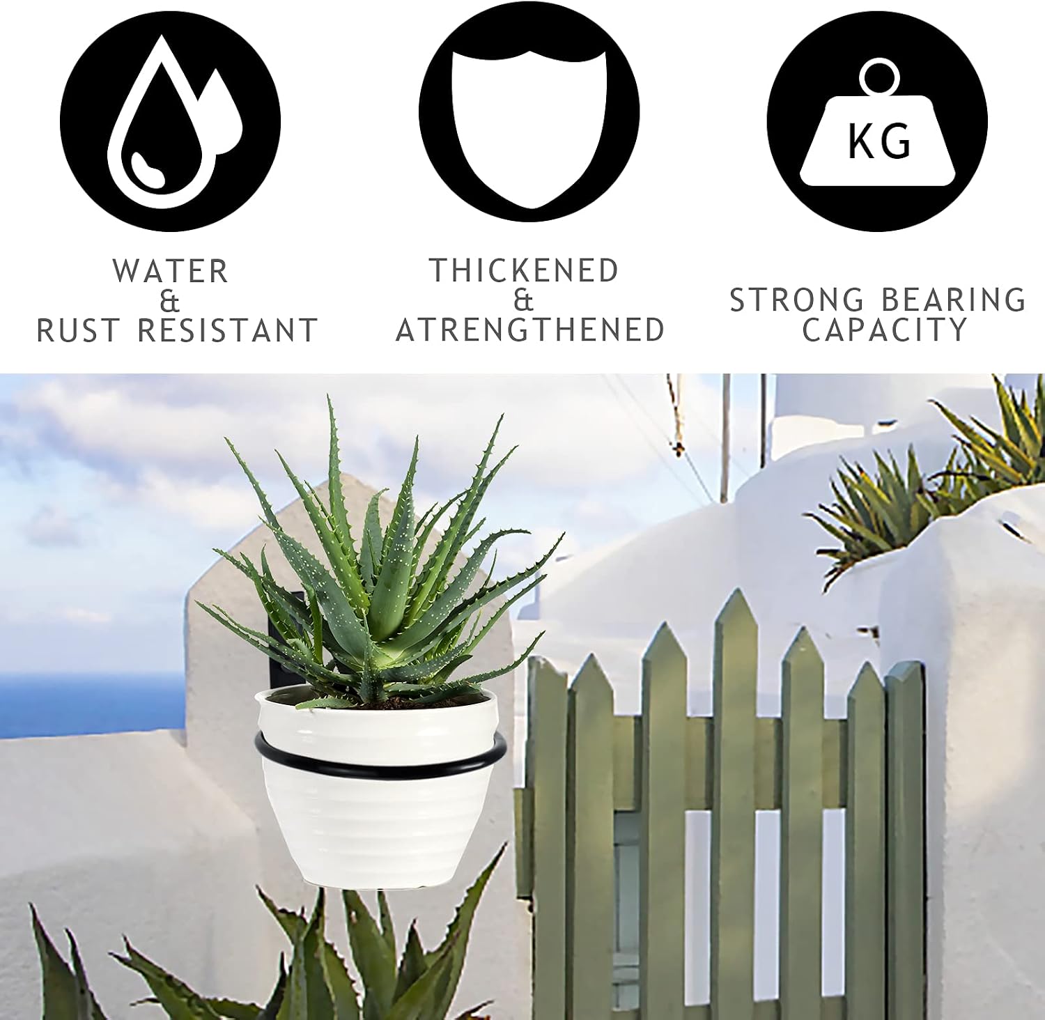 6 inch Flower Pot Holder Ring Wall Mounted Set of 4 Heavy Duty Metal Wall Plant Holder Plant Hanging Bracket Hanger for Outdoor/Indoor image 3