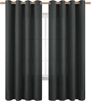 BGment Curtains 72 Inches Long for Living Room, Flax Linen Curtains Burlap Textured Thick Light Filtering Privacy Grommet Window Curtain Drapes for Bedroom, 2 Panels, 52 x 72 Inch, Dark Grey
