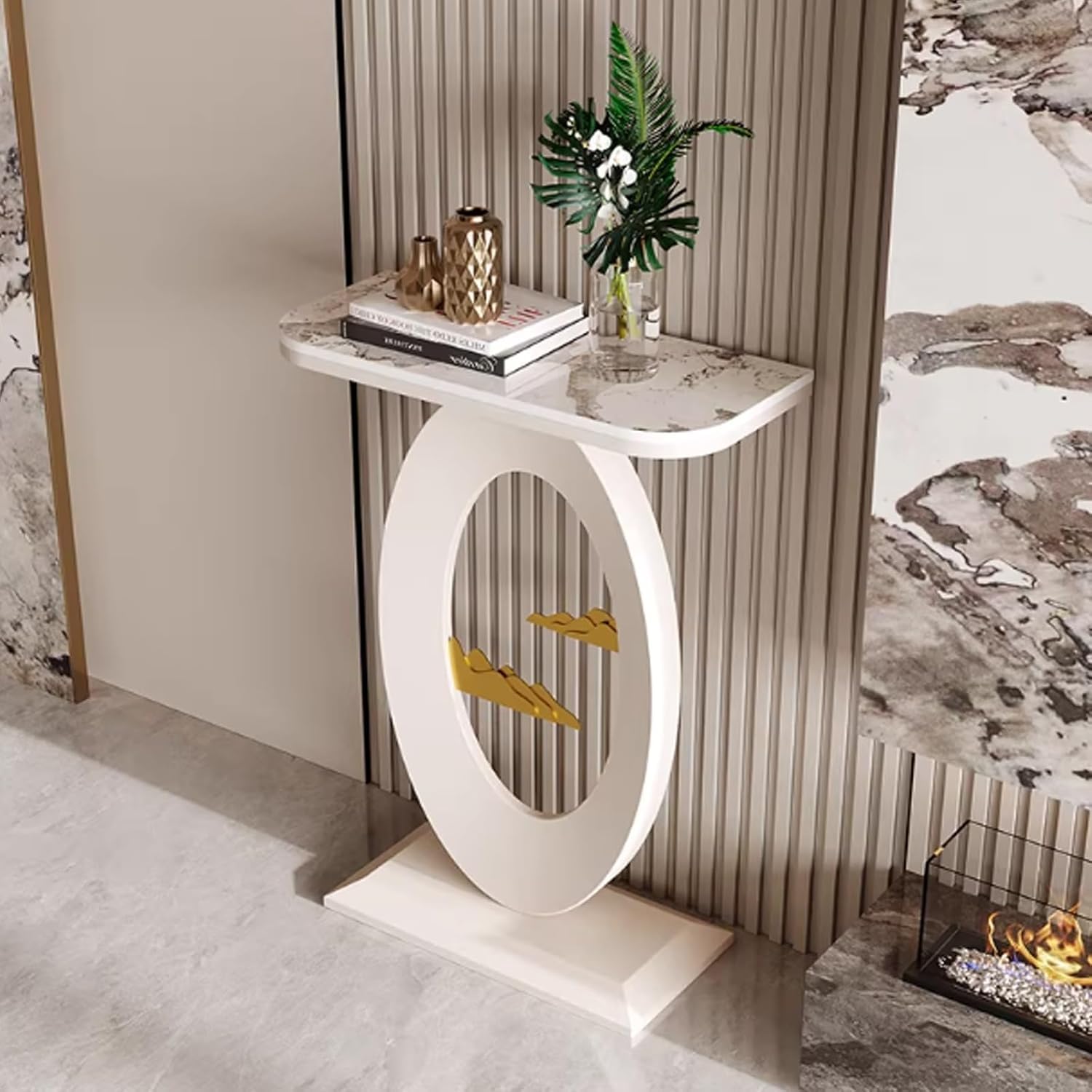 SIONDSTS Modern Marble Console Table with Metal Frame,Slim Entryway Accent Table,Small Narrow Sofa Table,Living Room End Table,for Hallway,Foyer,Entrance,Entryway,White C,50cm