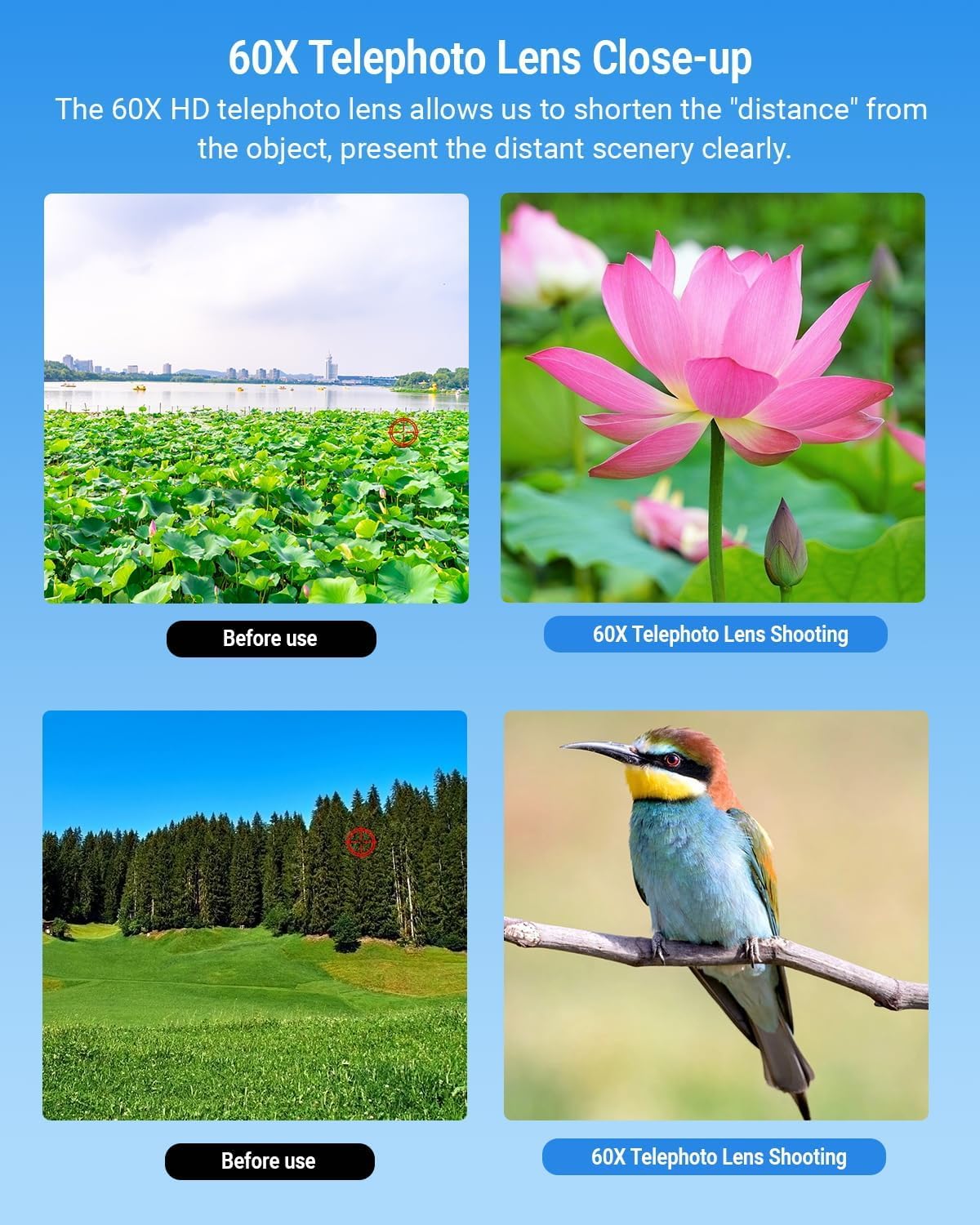 APEXEL High Power 60X HD Telephoto Lens, High Power Telephoto Mobile Cell Phone Lens with Extension Tripod and Wireless Remote for iPhone 15 Pro/14 Pro/13 Pro, Samsung and Most Smartphone