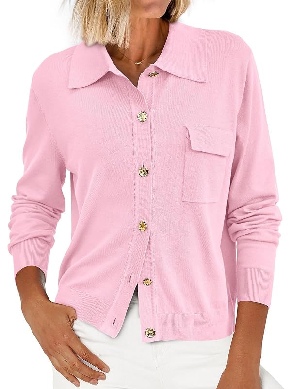 PRETTYGARDEN Womens Tops Dressy Casual Button Down Long Sleeve Shirts for Women Plus Size Collar Lightweight Cardigans (Pink, XX-Large) by PRETTYGARDEN - Used condition - US$34.13