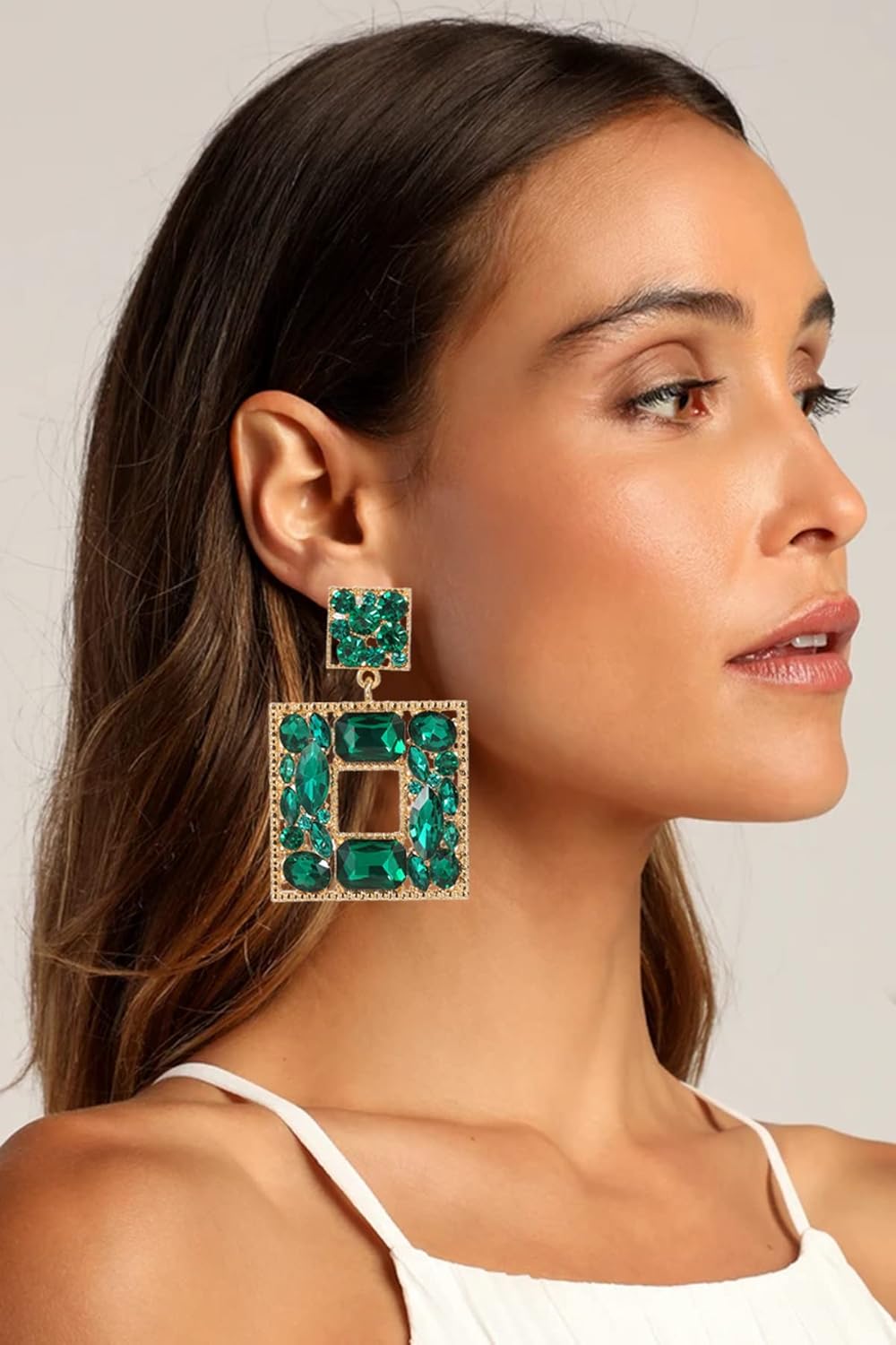Rhinestone Square Statement Dangle Earrings Trendy Crystal Geometric Drop Earrings Hypoallergenic Jewelry for Women Party - Image 3