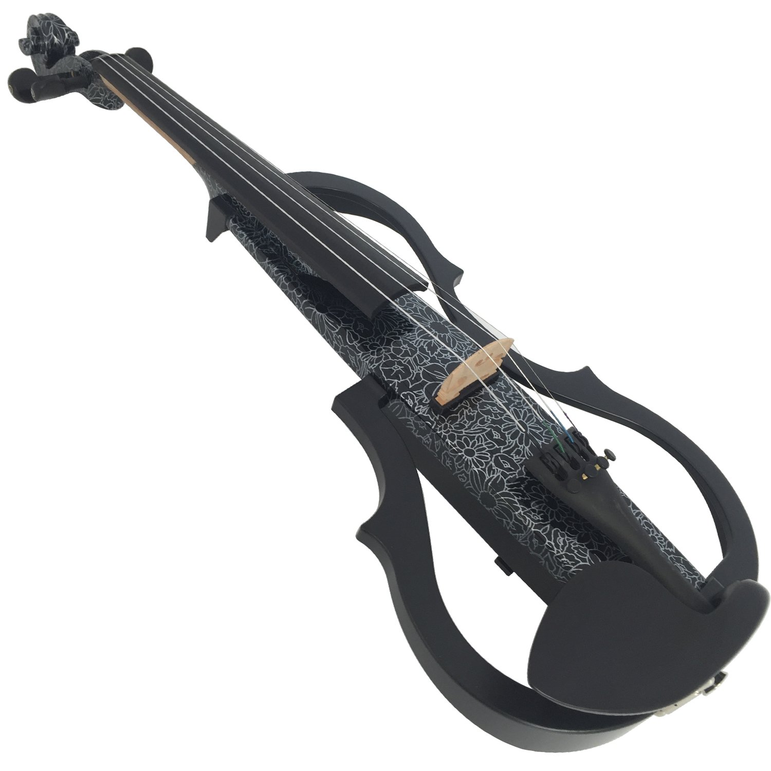Aliyes legno elettrico completo per violino 4/4 Advanced intermedio elettrico silenzioso violino (Art fiori bianchi) (alkit-006), ALSDDS-1306