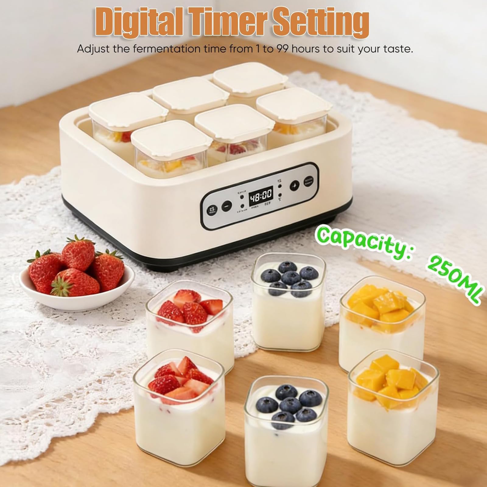 Yogurtiera Elettrica Di Grande Capacità Con Timer Digitale, Fermentatore A Temperatura Regolabile Per Yogurt Greco Probiotico Fatto In Casa