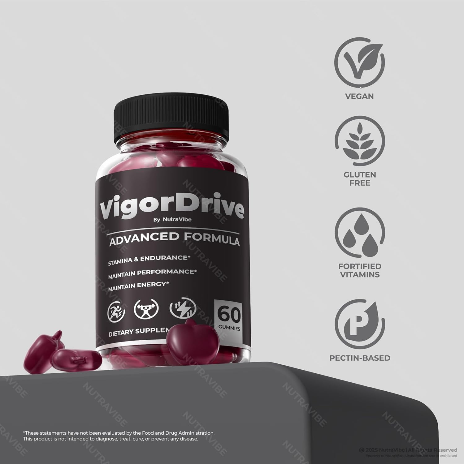 Vigor Drive Gummies – VigorDrive Natural Energy Support, Great-Tasting Performance Supplement for Performance & Stamina | Easy-to-Chew Gummy, Non-Habit Forming Formula (60 Gummies)