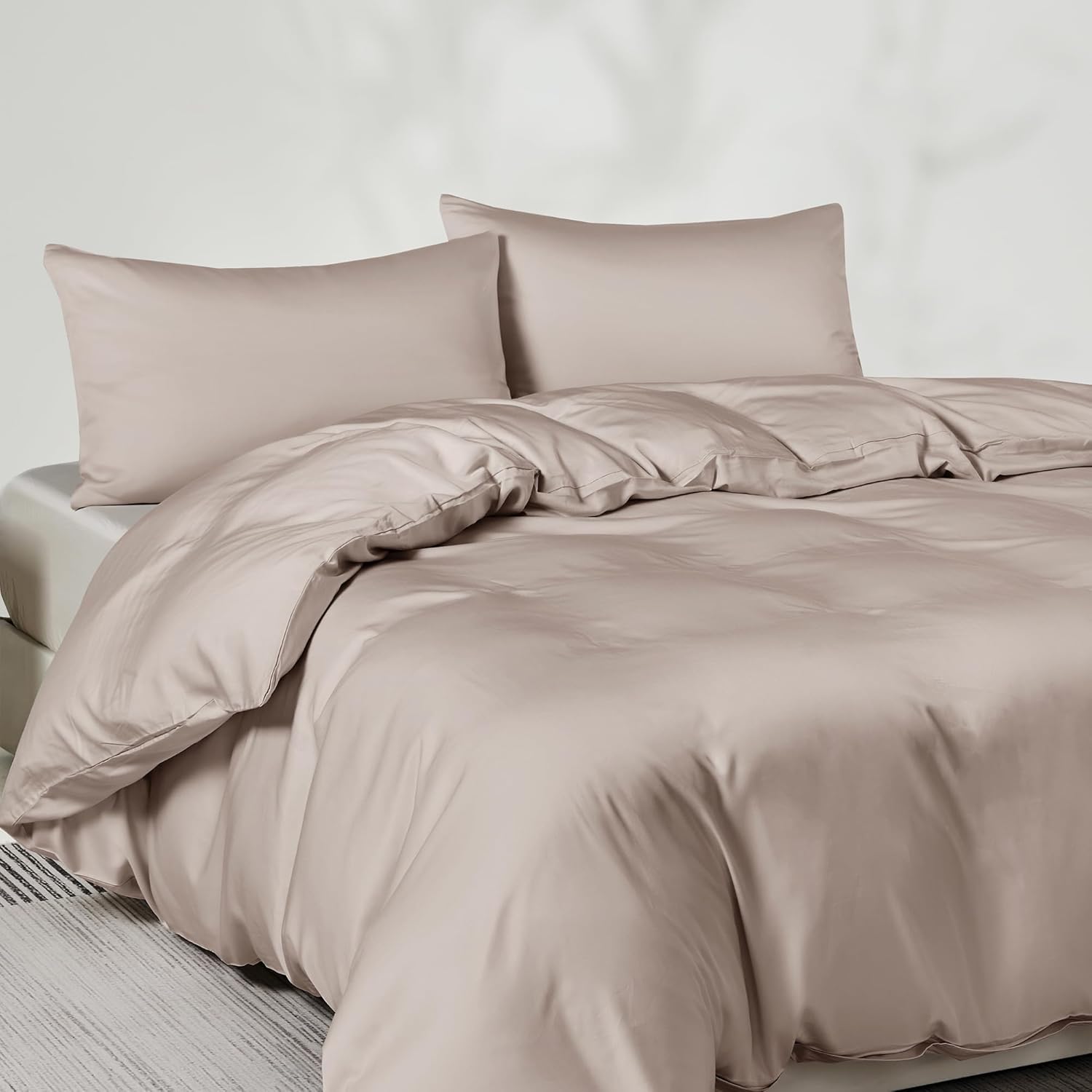 JELLYMONI King Duvet Cover Set, Rayon Derived from Bamboo, Cooling Duvet Cover - 1 Hidden Zipper Duvet Cover with 2 Pillowcases, Khaki