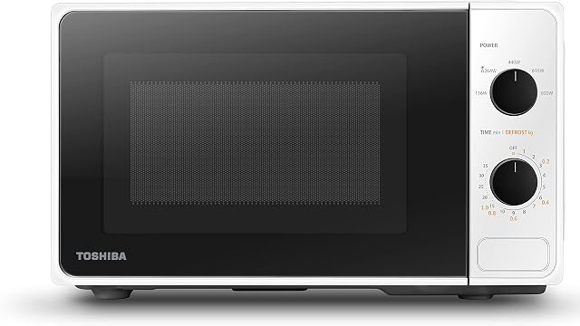 Toshiba Mikrofala 20 L MM2-MM20PF(WH), 800W, 5 poziomów mocy, timer kuchenny, żarówka LED, zdejmowany gramofon, łatwe rozmrażanie, biały