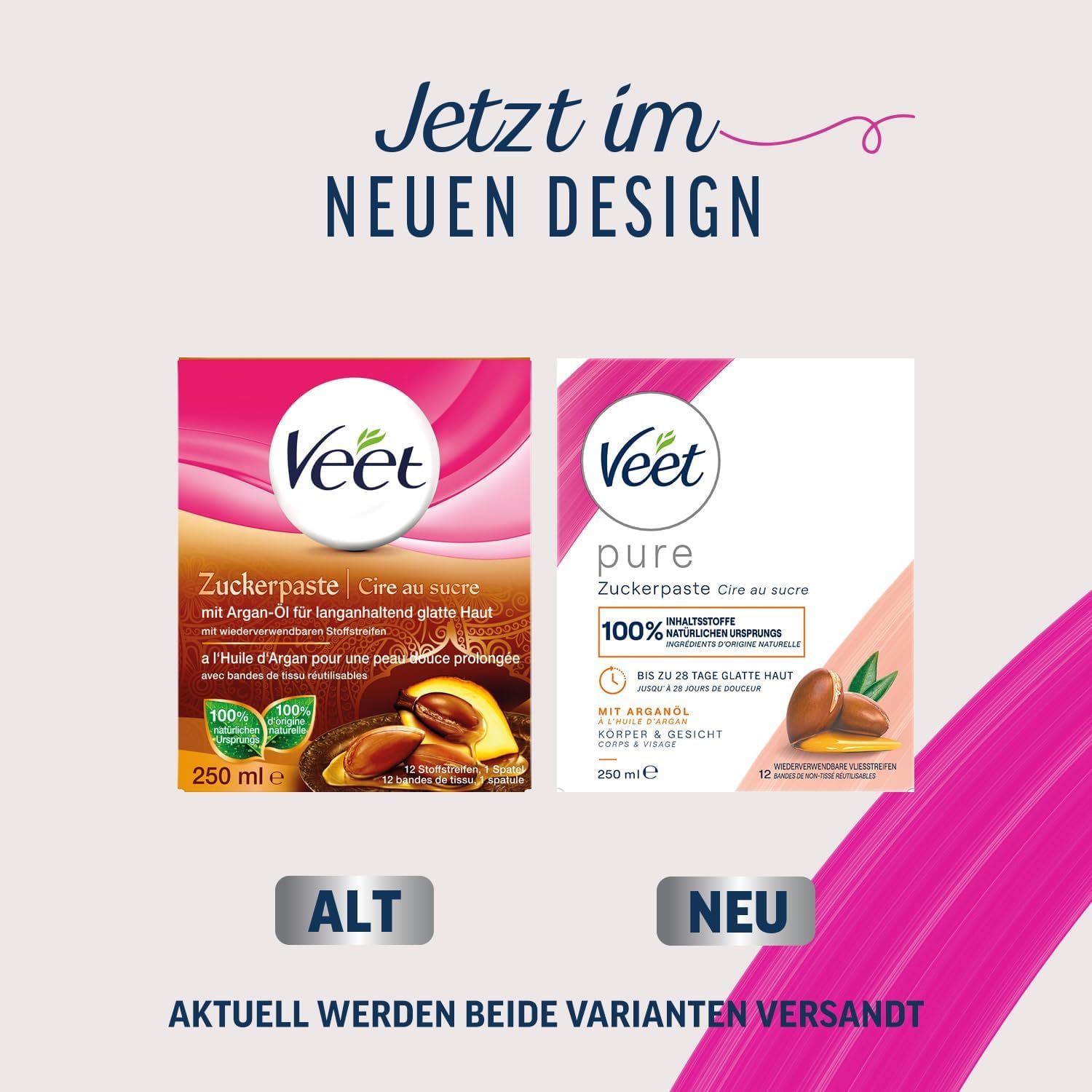 Veet Sugaring Zuckerpaste mit Arganöl zur Haarentfernung für spürbar glatte Haut für bis zu 4 Wochen, 5 x 250 ml