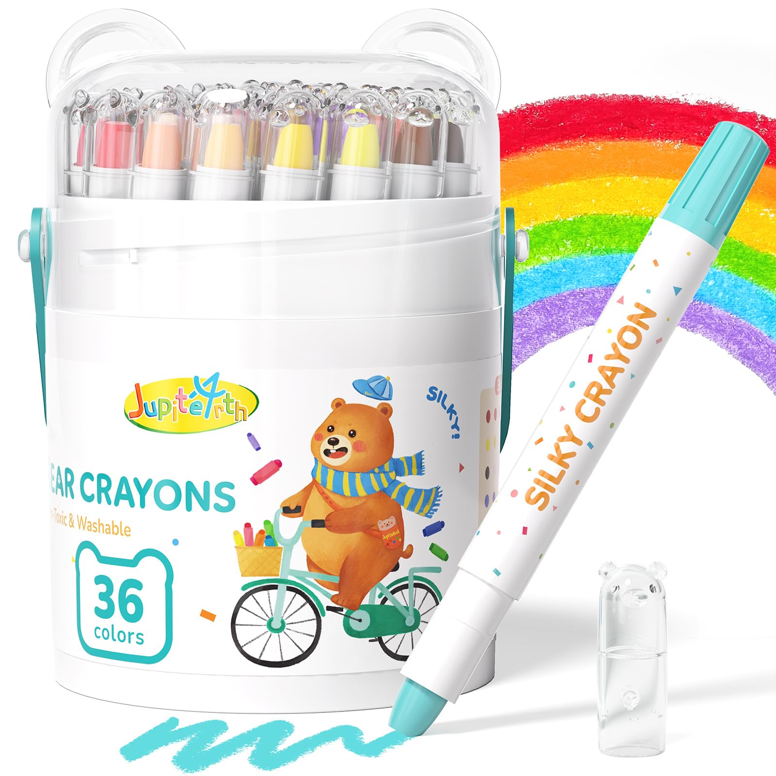 JUPITEARTH 36-Color Twsit-Up Crayons for Toddlers and Kids, Non-Toxic Washable Crayons, Ultra-Silky Easy-Grip Art Supplies, Ideal Coloring Gift for Boys and Girls