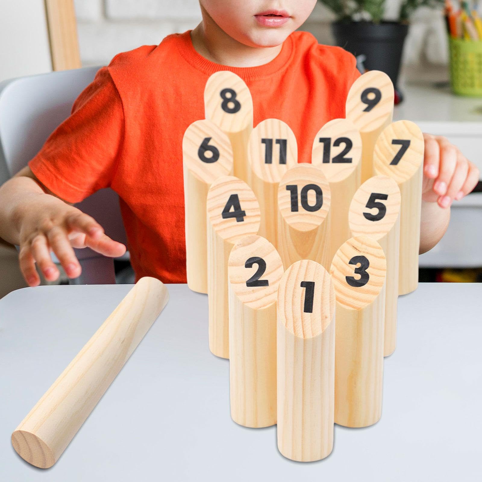 kowaku Jeu de Quilles en Bois avec Bâtonnets de Lancer, Cadeau pour Enfants, Jeu de Jardin