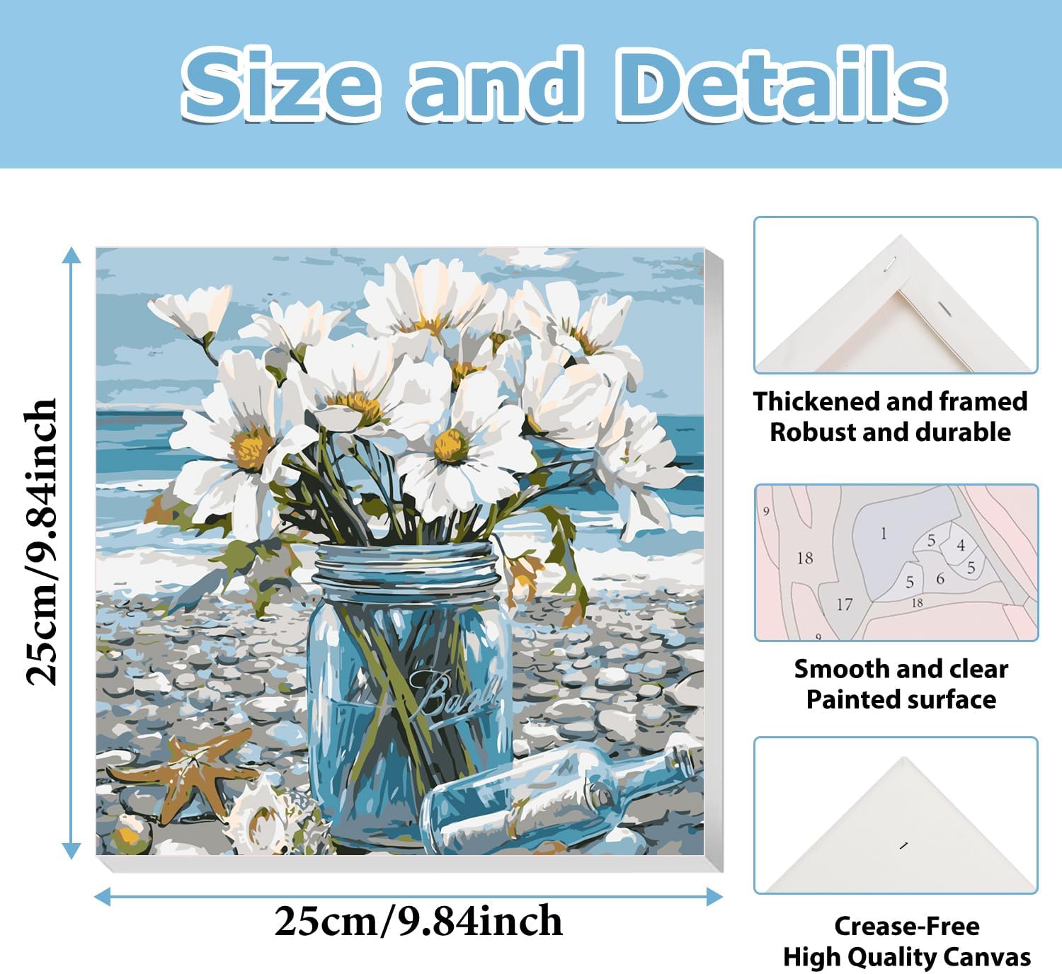 hkejoi Flowers Paint by Numbers Kit for Adults Beginner, Daisy Paint by Numbers with Frame and Easel, Flower DIY Crafts Painting by Number for Gift Home Wall Decor 9.84x9.84 inch