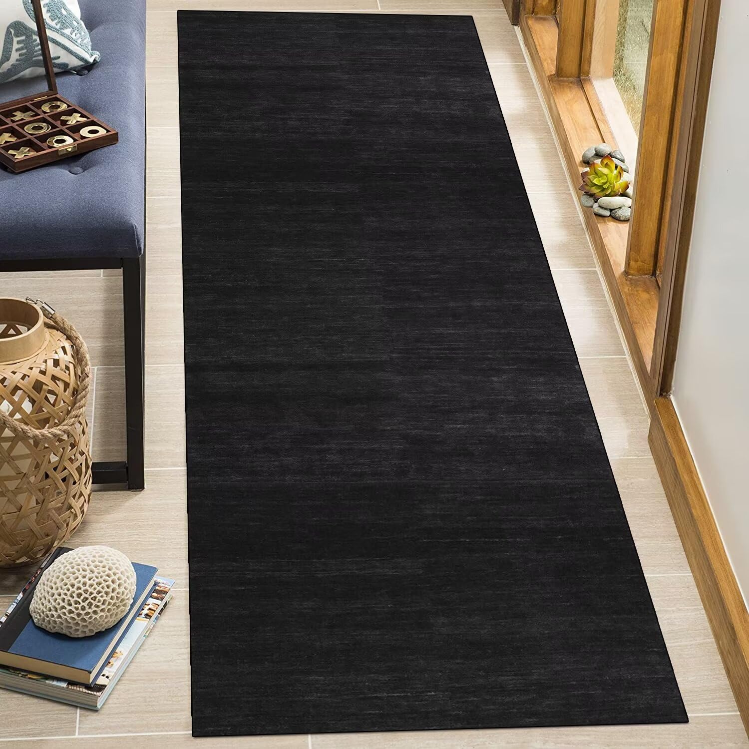 Tappeto Passatoia Per Corridoio Nero Antiscivolo 110x450 Cm – Lavabile In Lavatrice, Adatto A Riscaldamento