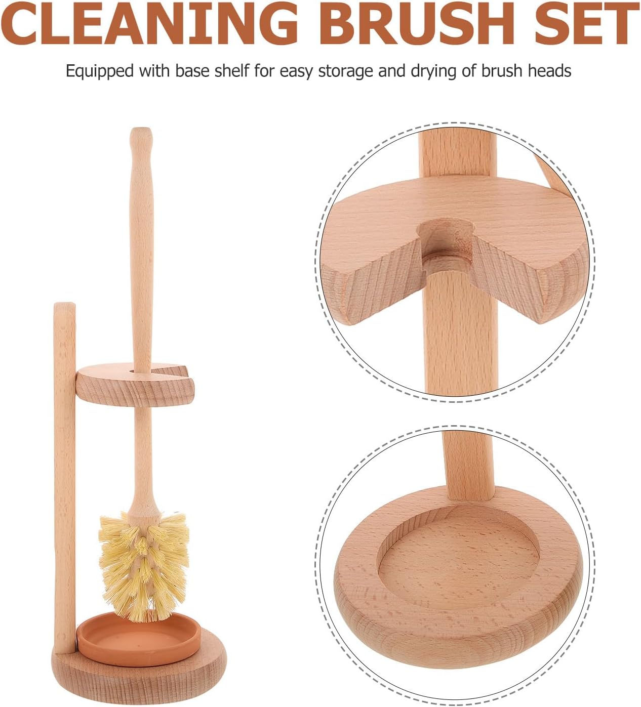 Ceramic Toilet Brush and Holder Set with Sisal Scrubber and Beech Wood Base, Long Handle Bathroom Toilet Bowl Cleaner for Home Cleaning image 3