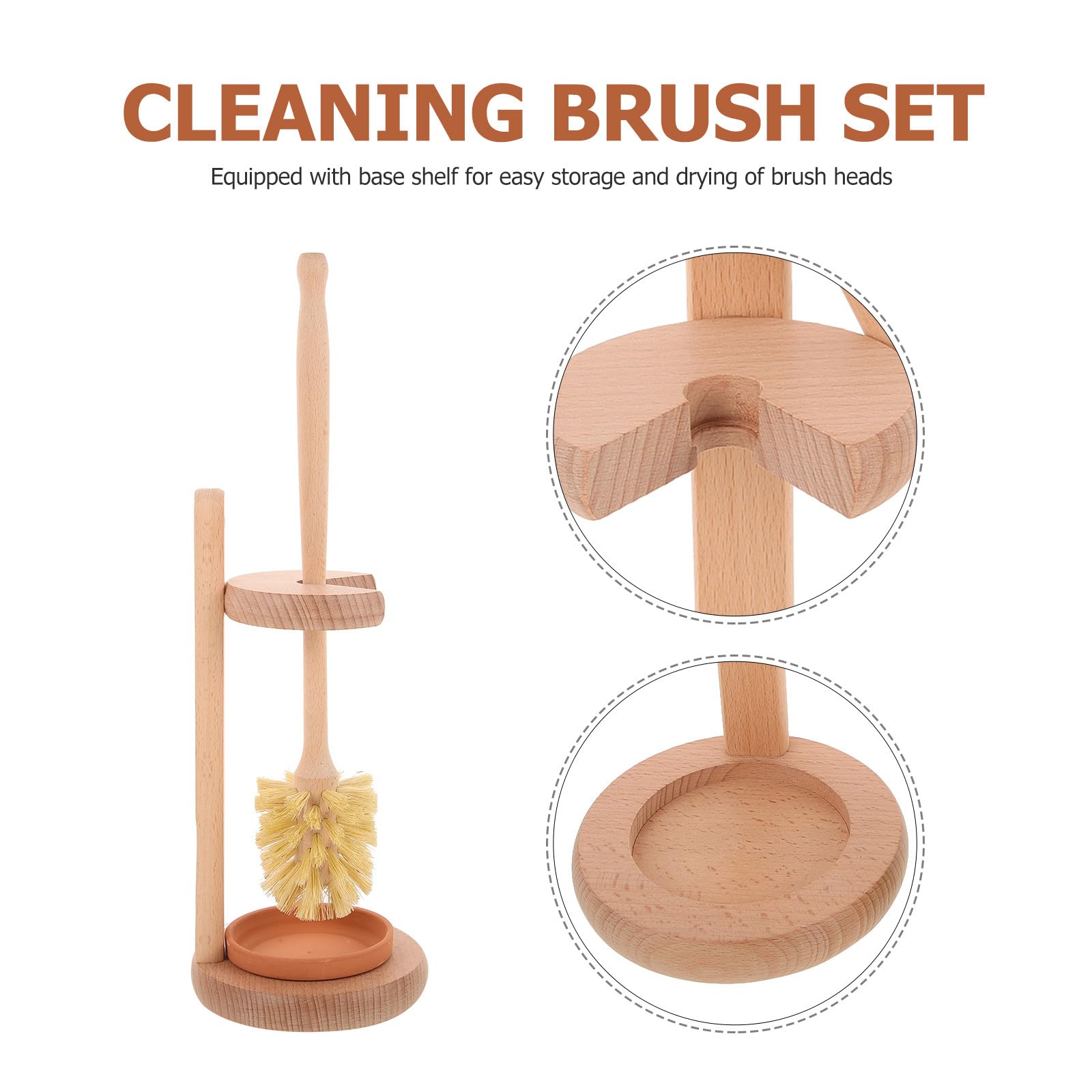 TEHAUX Escobilla para Inodoro con Cerdas Suaves, Mango Ergonómico y Base de Cerámica y Madera de Haya, Cepillo de Limpieza para Baño Doméstico, Soporte Estable para Uso en Hogares