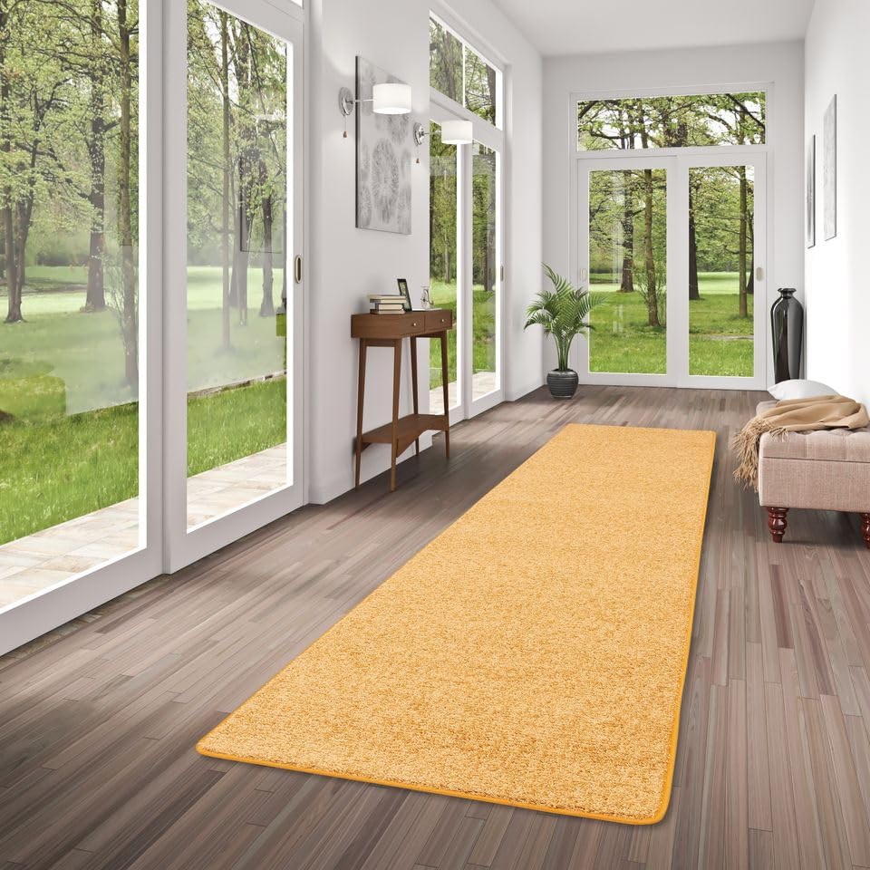 Snapstyle Hochflor Velours Läufer Flur Teppich Mona Curry Gelb in 9 Größen
