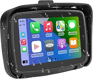 Road Top Portable Wireless Apple Carplay/Wireless Android Auto Touchscreen for Motorcycle, 5" IPS Touch Screen, IPX7 Waterproof, GPS Navigation via CarPlay/Android Auto for Motorbike