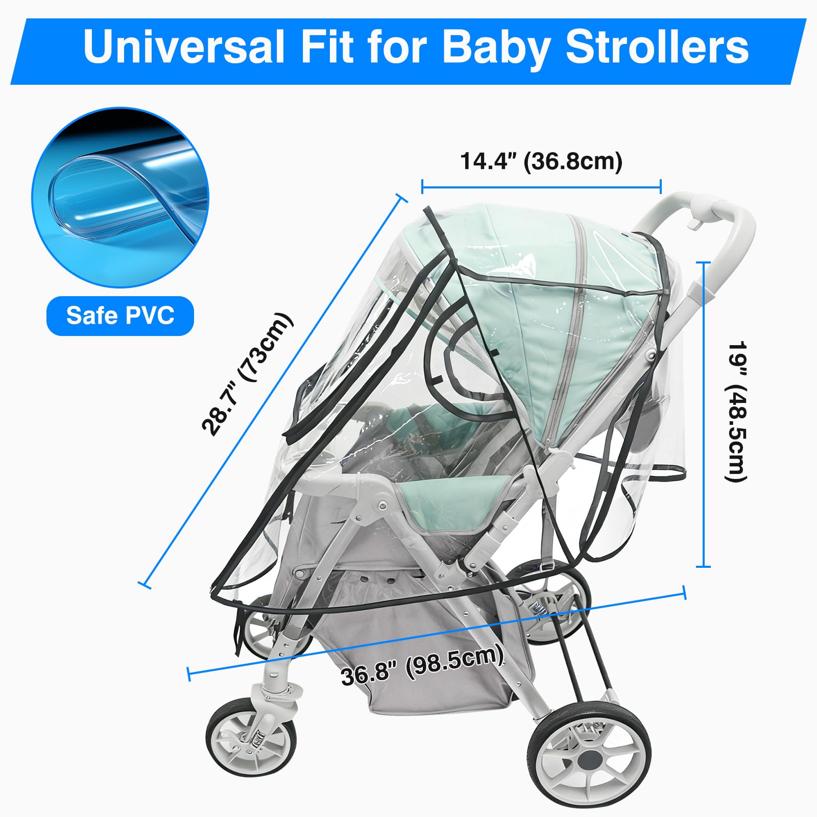 TUPI Stroller Rain Cover, All Seasons Protection for Walking, Camping, Universal Baby Travel Gear, Transparent Stroller Poncho, Baby Stroller Weather Shield for Outdoor Protection from Rain, Snow, Wind & Dust - 4