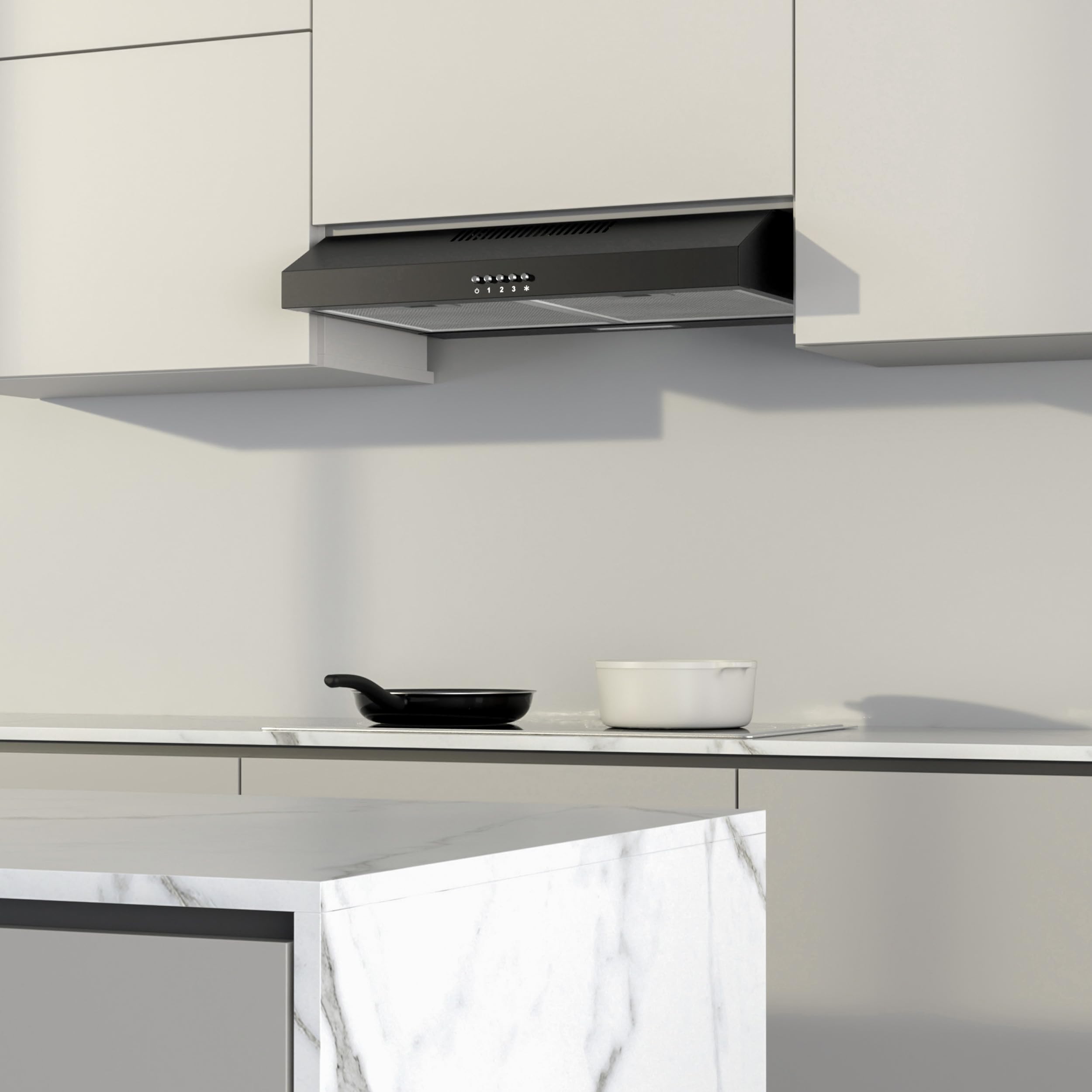 FIREGAS Cappa Aspirante 60 cm, Classe A++ Motore Brushless, Scarico Posteriore o Superiore, Cappa Cucina Sottopensile Silenziosa con 2 Filtri a Carbone Inclusi, LED 2W, Nero