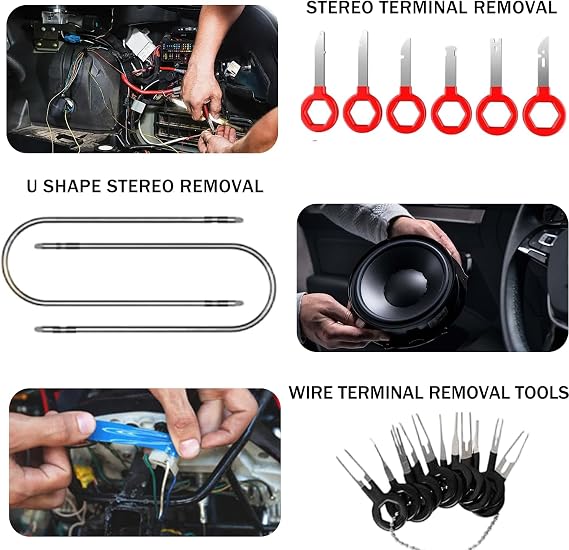 Car Trim Removal Tool Kit, 38Pcs, Auto Body Dash Dashboard Interior Removing Tools Door Panel Clip Pliers, Automotive Repair Plastic Pry Prying Tools Hook Pick Set, Radio & Door Panel Removal (Red)