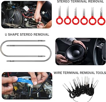 Car Trim Removal Tool Kit, 38Pcs, Auto Body Dash Dashboard Interior Removing Tools Door Panel Clip Pliers, Automotive Repair Plastic Pry Prying Tools Hook Pick Set, Radio & Door Panel Removal (Red)