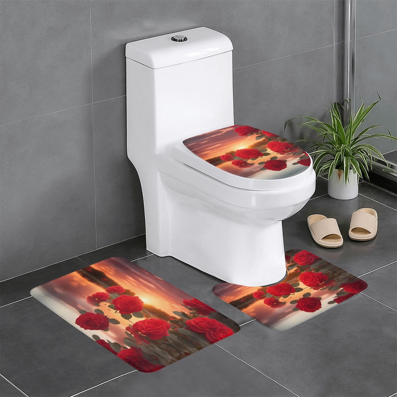 Tapis de salle de bain antidérapants roses rouges pour en finir avec le sol froid des WC