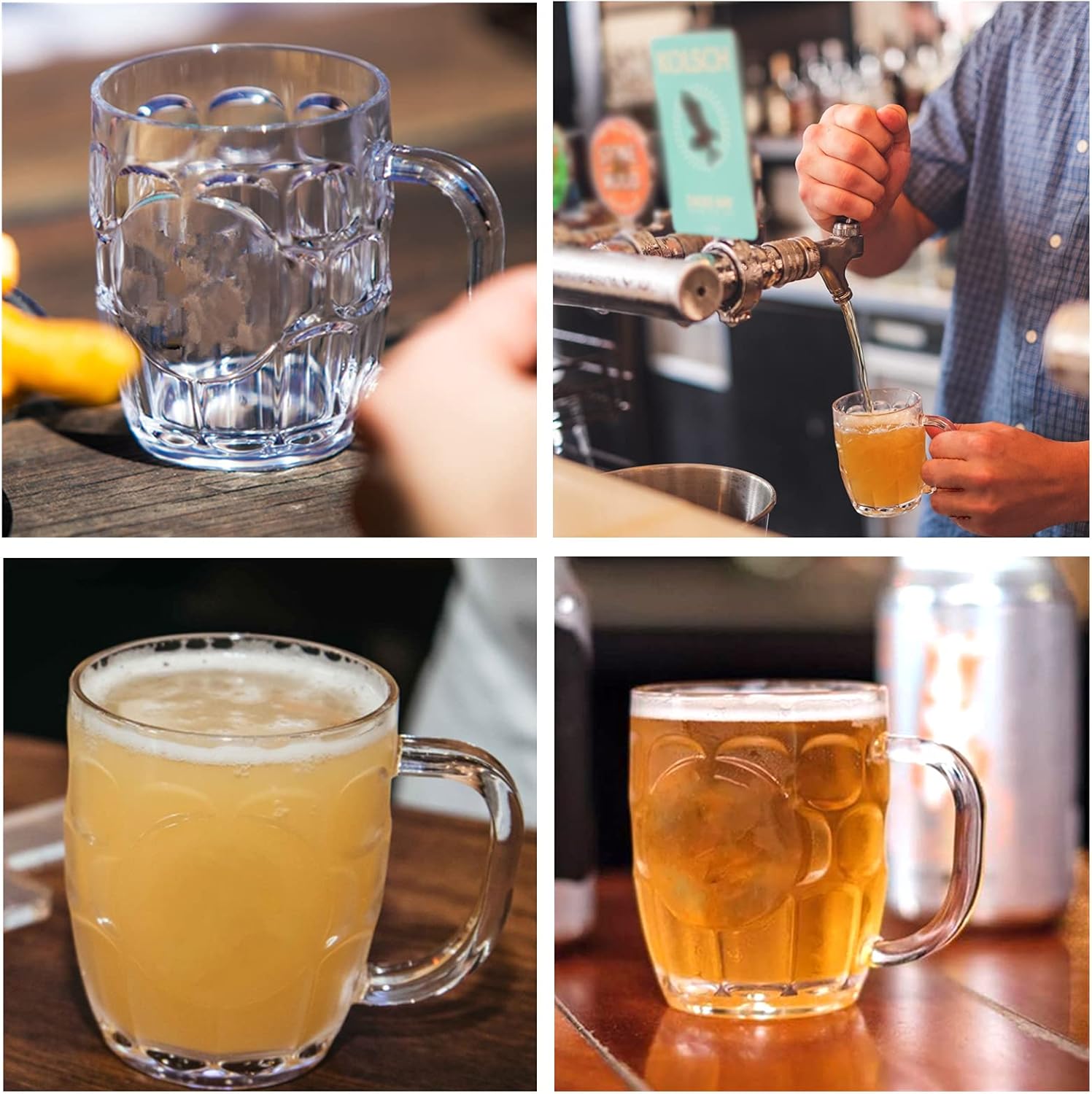 Mini Plastic Beer Mugs, 8oz Clear Dimple Stein Beer Mug Suitable for Children/Kids, Dishwasher-Safe, BPA Free (10 Pcs)