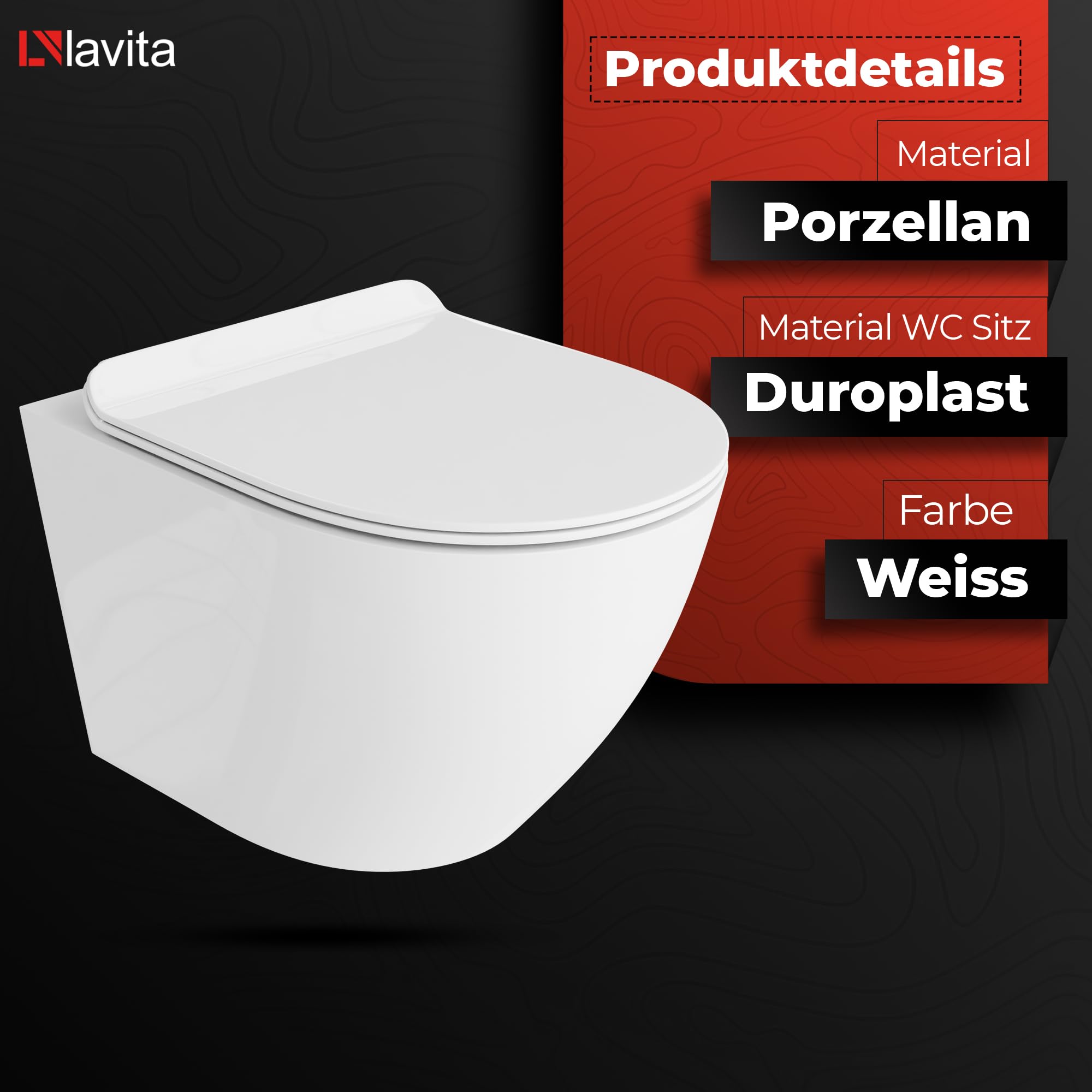 Lavita LAV 101 Vorwandelement für WC 40cm + Wand Hänge Tiefspül WC SOFI SLIM Weiß Spülrandlos + Bedienplatte LAV 200.4.1 Weiß | Komplettset | Unterputz Spülkasten | Toilette Komplett Sett