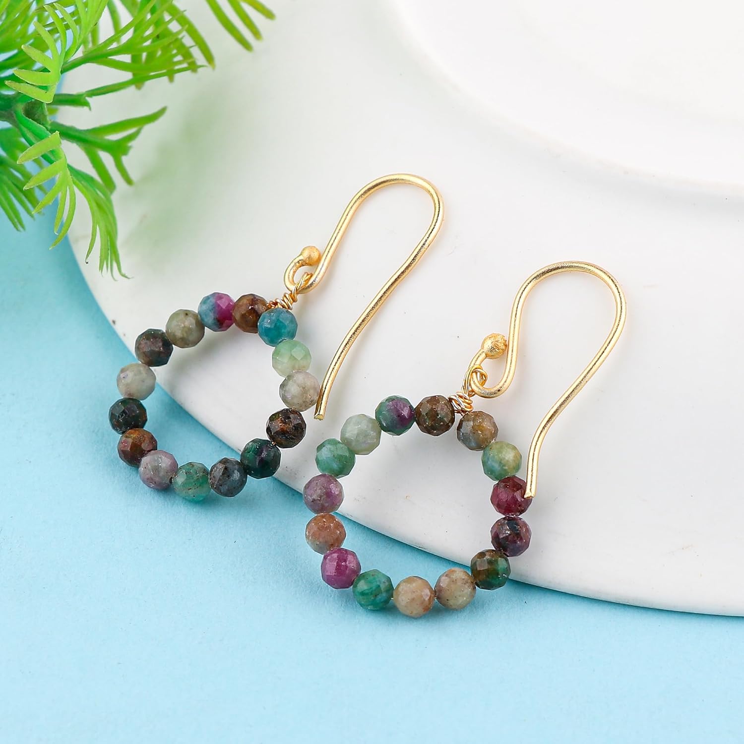 Gemstone Dainty Earrings - AAA Grade Beads Stones, Silver Plated Handmade Hoop Jewelry, Chakra Crystals, Birthday Anniversary Earrings Gift for Women - Image 4