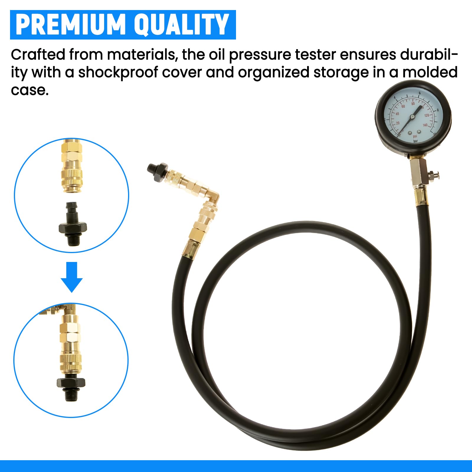 Comprobador de presión de Aceite 0-140 PSI Kit de Herramientas de comprobación de presión de Aceite con adaptadores para automóviles, Camiones, Tractores Kit de manómetro de presión de Aceite