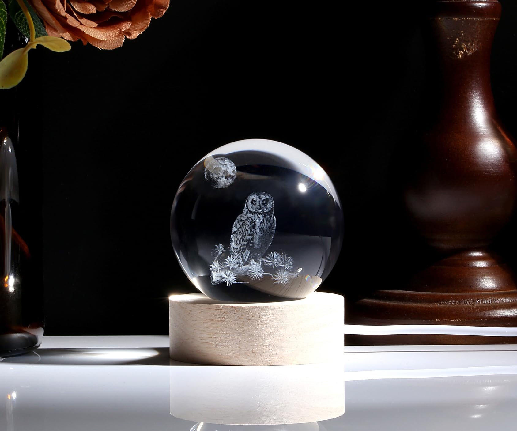 XIANNVXI 3D 60mm Owl Gifts for Women Crystal Ball Paperweight Owl Ornament for The Home Decor Sphere Crystal Glass Ball Cute Bedroom Decoration Shelve Office Decor - Image 3