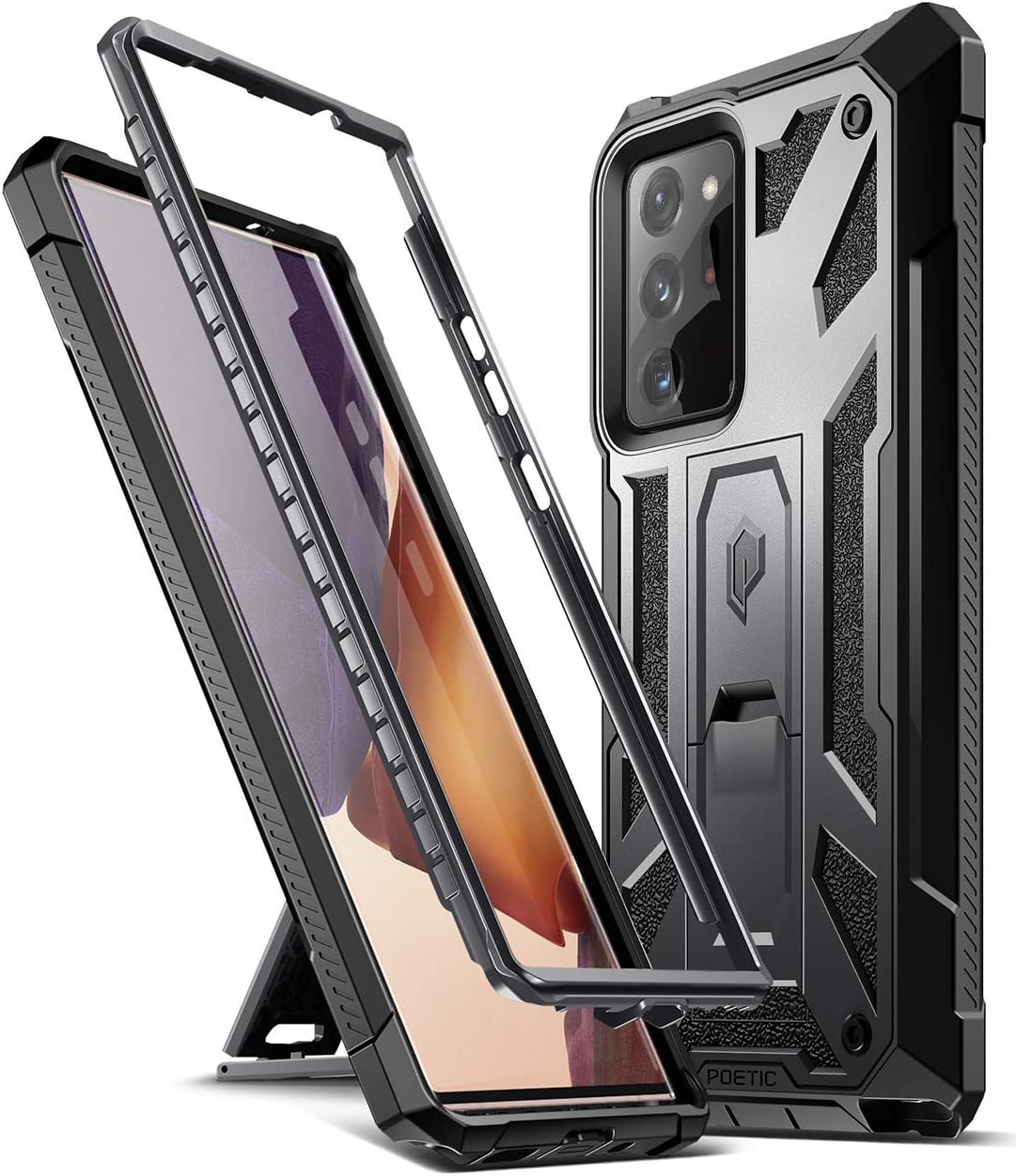 Prоmо Dіѕсоunt Uр Tо 70% оƒƒ Poetic Spartan Series Designed for Galaxy Note 20 Ultra Case, Full-Body Rugged Dual-Layer Metallic Color Accent with Premium Leather Texture Shockproof Protective Cover with Kickstand, Gun Metal