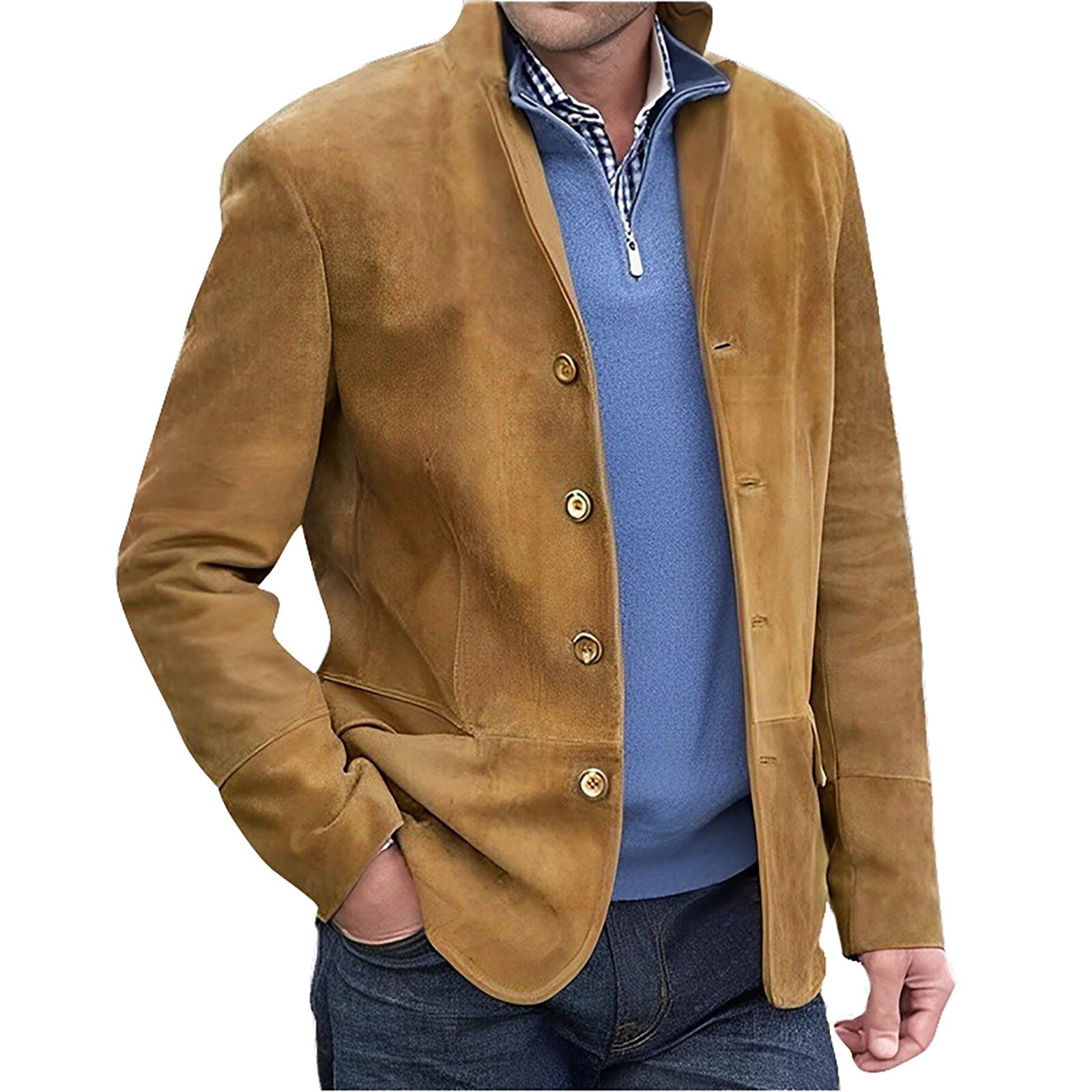 Lichtgewicht suède jas voor heren, leren jas met button down en