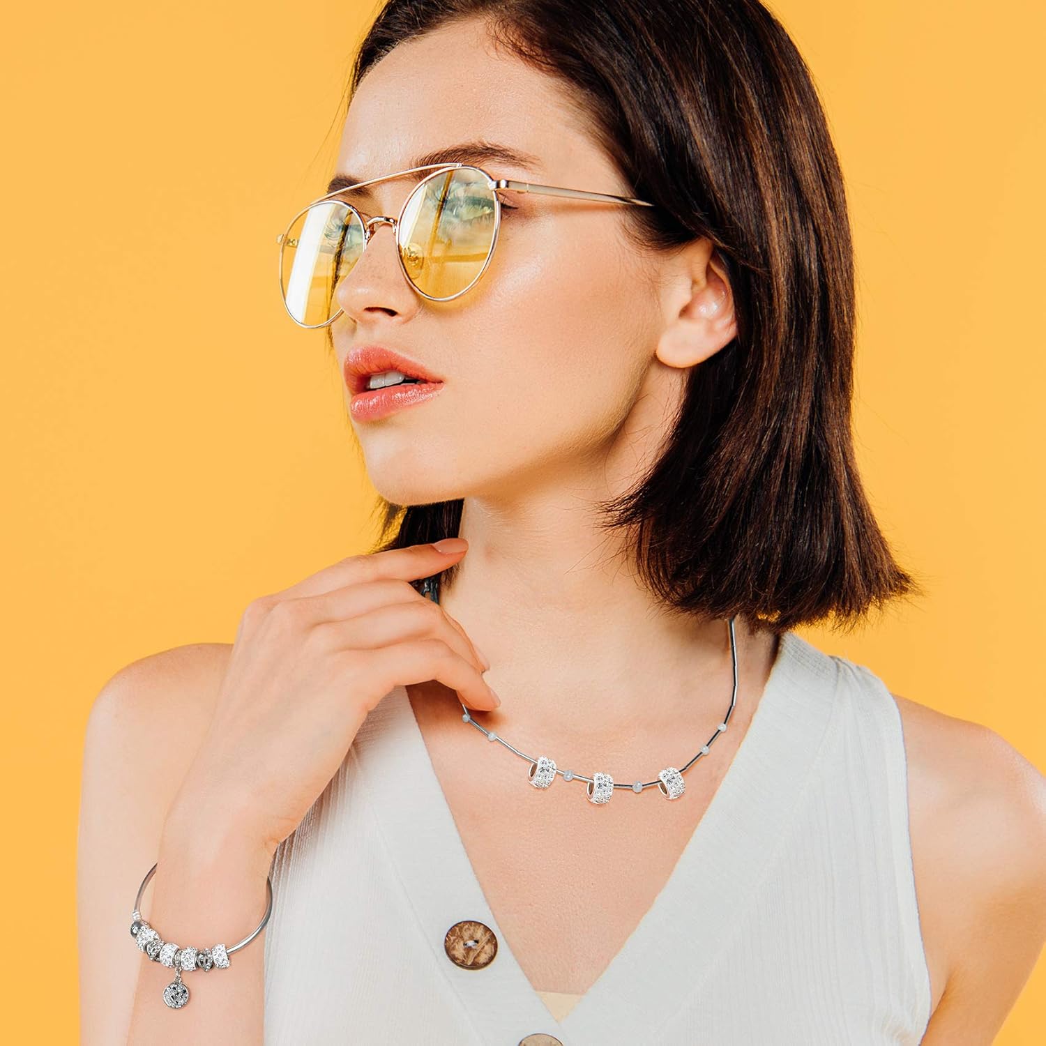 ANCIRS 50pcs 12mm Large Hole Rhinestone European Beads, Rondelle Spacer, Diamond Hair for European Bracelet Snake Chain Charm (White) - Image 5