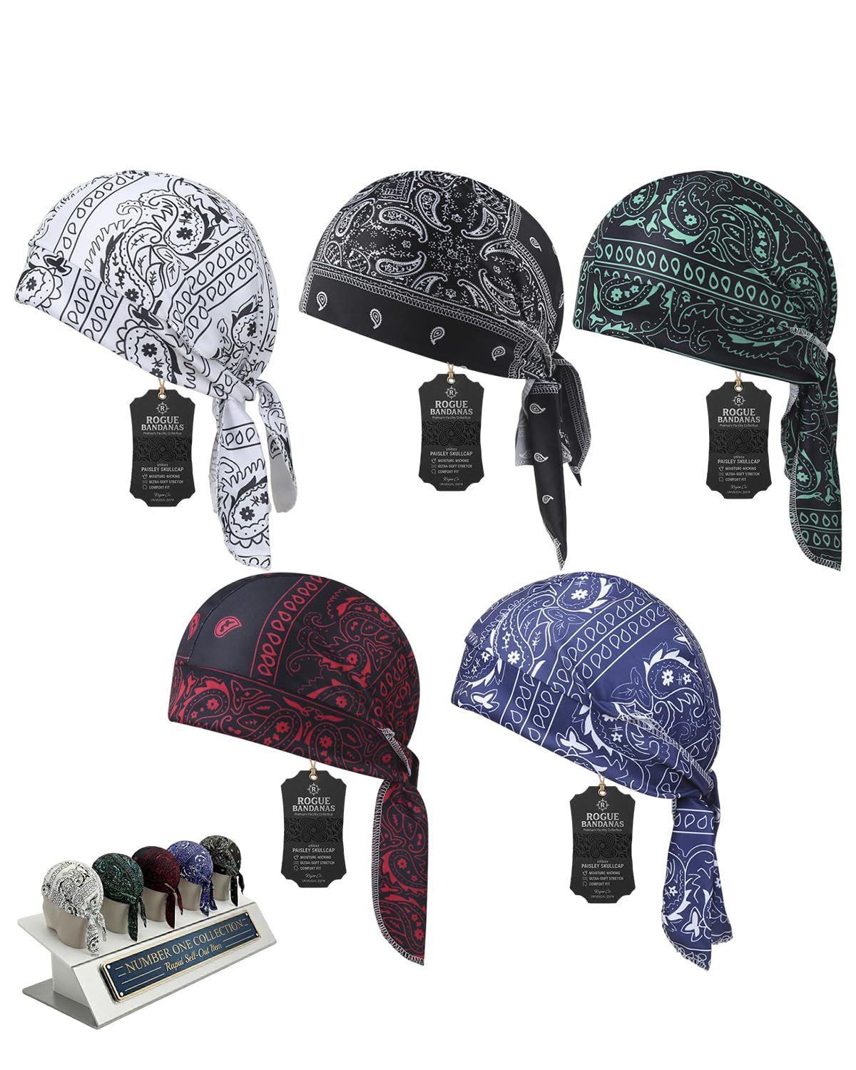 5 Pack Cooling Bandanas for Men Set Cool Head Wrap Scarf Pirate Headband Breathable Elastic Bandana Cycling Motorcycle Black