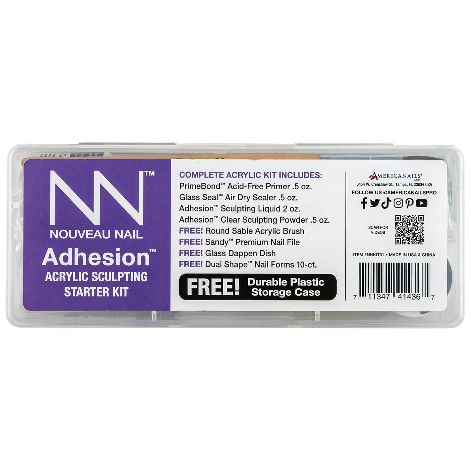 Adhesion Odorless Acrylic Sculpting Starter Kit - Clear Acrylic Powder, Acid-Free Primer, Top Coat