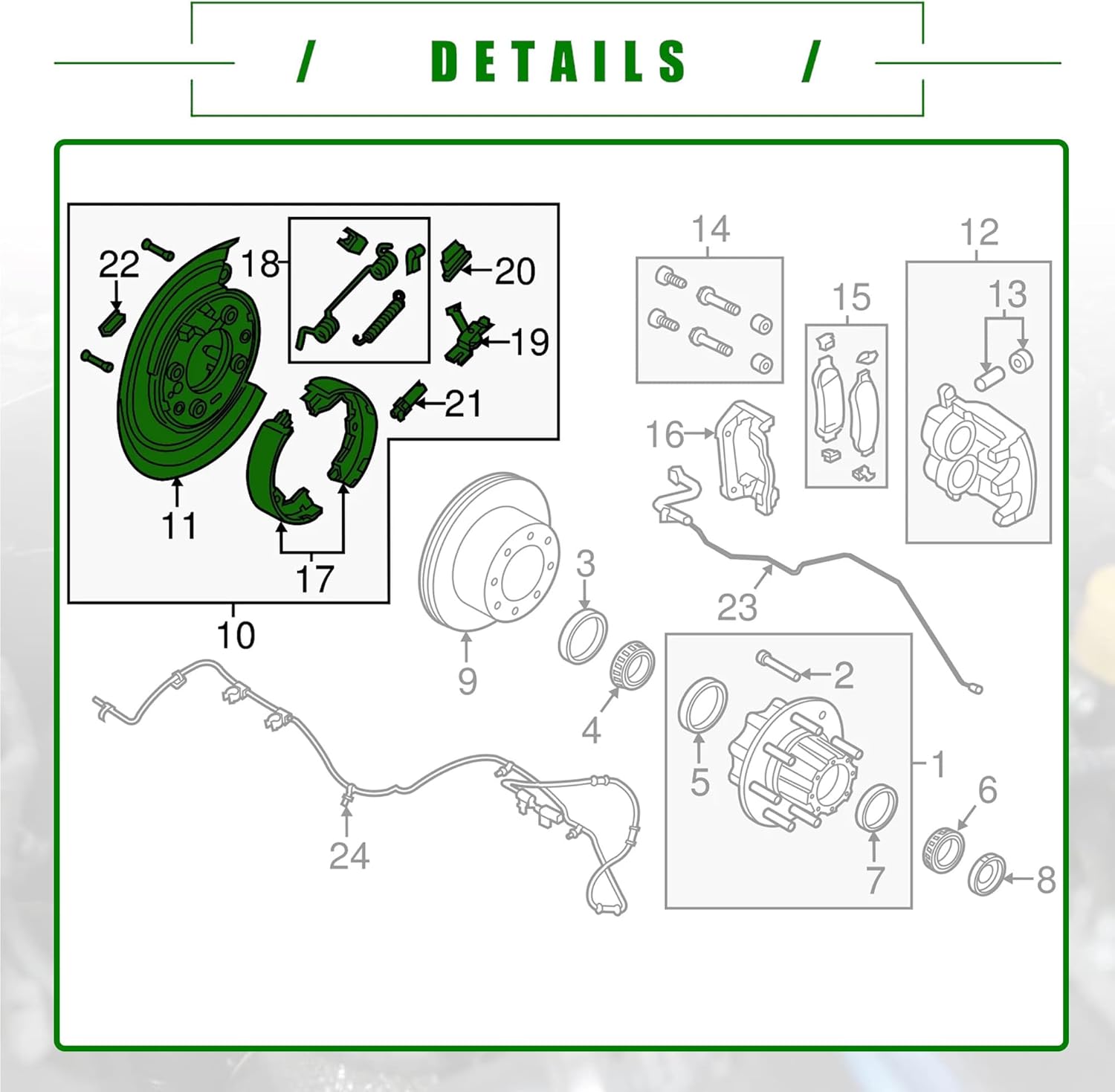 Rear Passenger Side Loaded Parking Brake Backing Plate Assembly Compatible with Ford F-250 Super Duty/F-350 Super Duty 2005-2012, F-450 Super Duty/F-550 Super Duty 2011-2012, 926-272