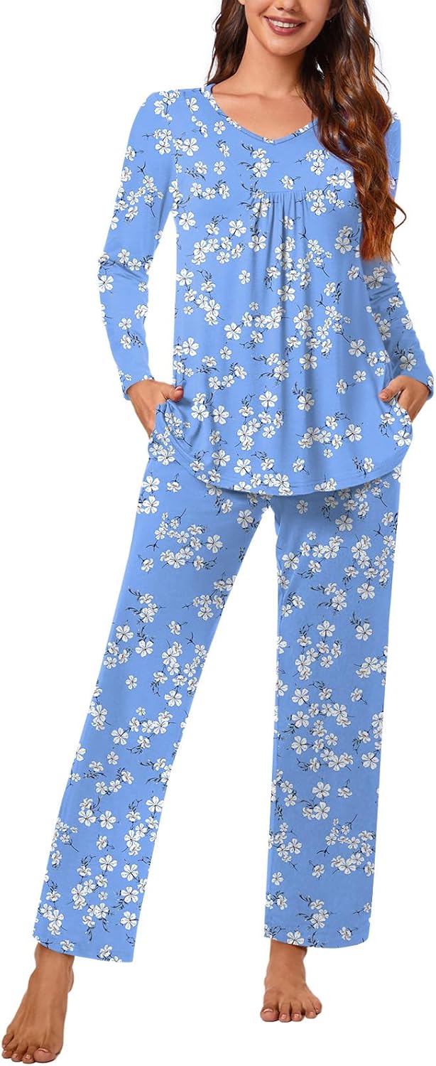 Aodemo Women's Fall Pajama Sets, 2 Piece Lounge Sleep Set Ladies Pjs Set Long Sleeve Long Pant Outfits with Pockets - Image 2