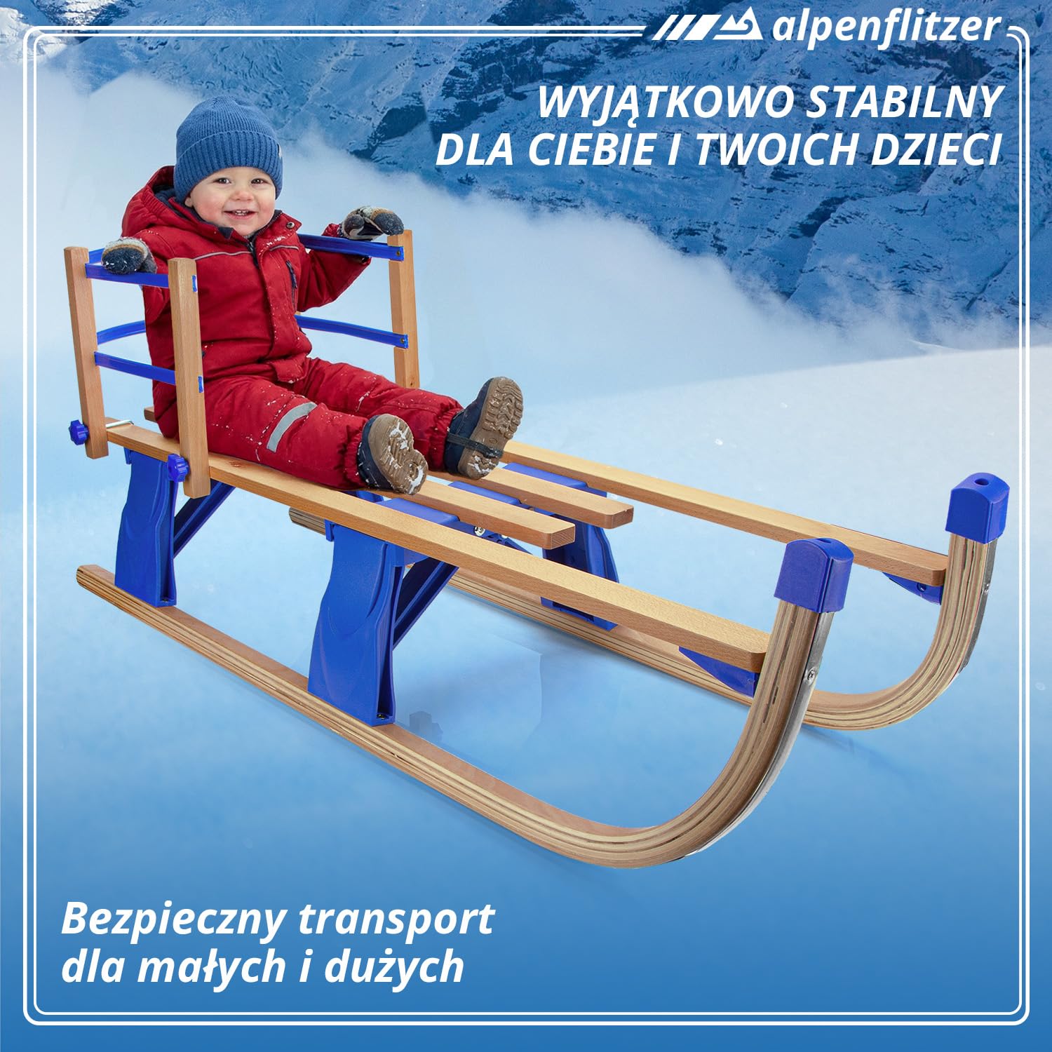 Holzschlitten 110 cm Davoser Rodel Faltbarer Klappbarer Kinderschlitten; Premium Holz-Schlitten aus Buchenholz Klappschlitten Optional mit Lehne (Modell 24/25)