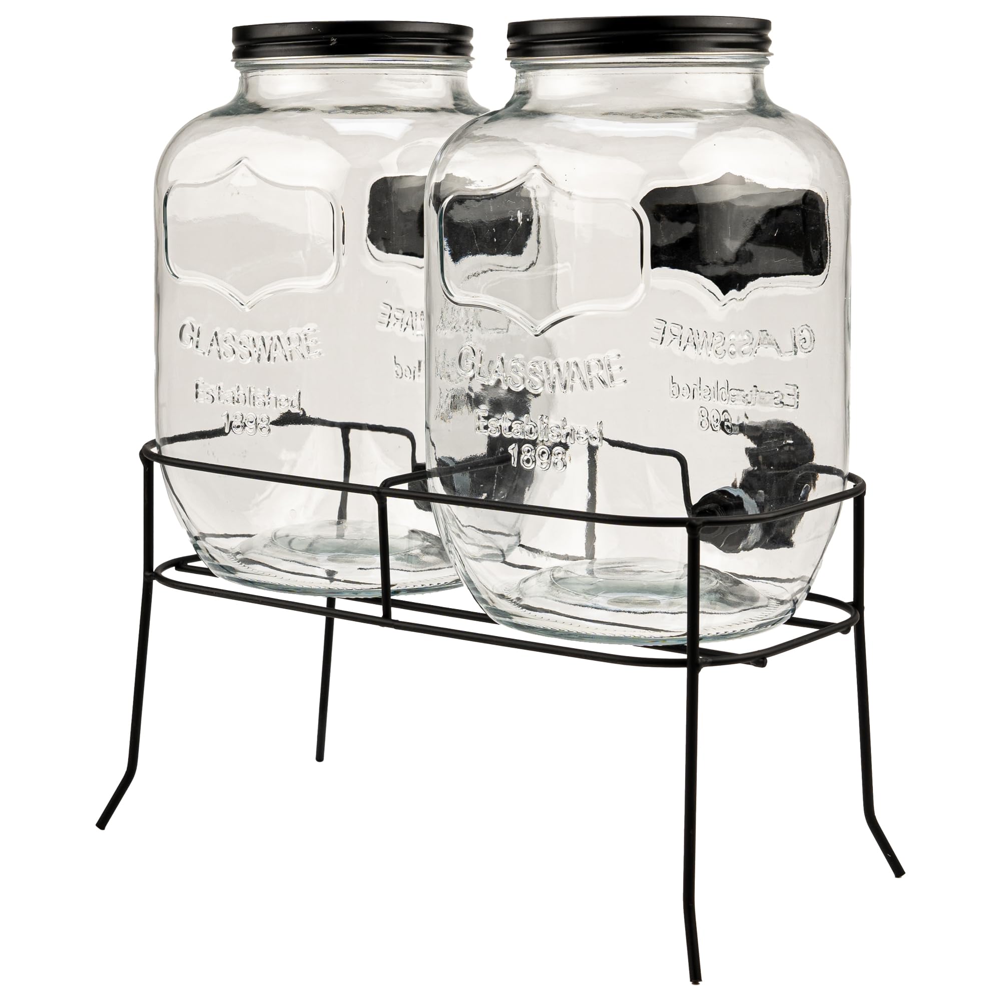 Dispenser Bevande Con Rubinetto 2x4L Con Supporto - Set 2 Dispenser Acqua In Vetro Per Limonata, Succo, Tè Freddo E Cocktail, Caraffa Con Rubinetto E Coperchio