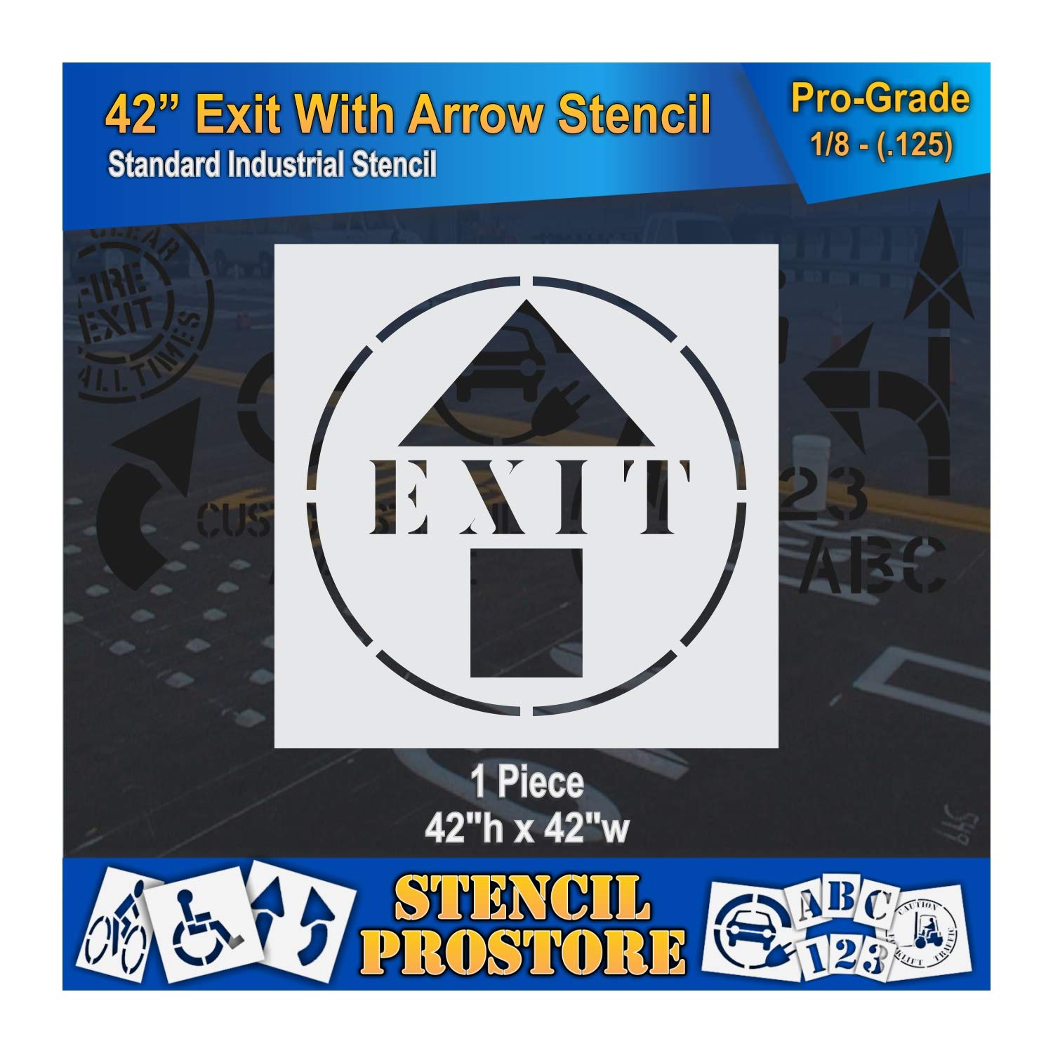 Safety Floor Marking Stencil - 42 inch EXIT with Arrow Stencil - 42'' x 42'' x 1/16'' (63 mil) - Light-Duty