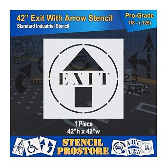 Safety Floor Marking Stencil - 42 inch EXIT with Arrow Stencil - 42 x 42 x 1/8 128 mil - Pro-Grade