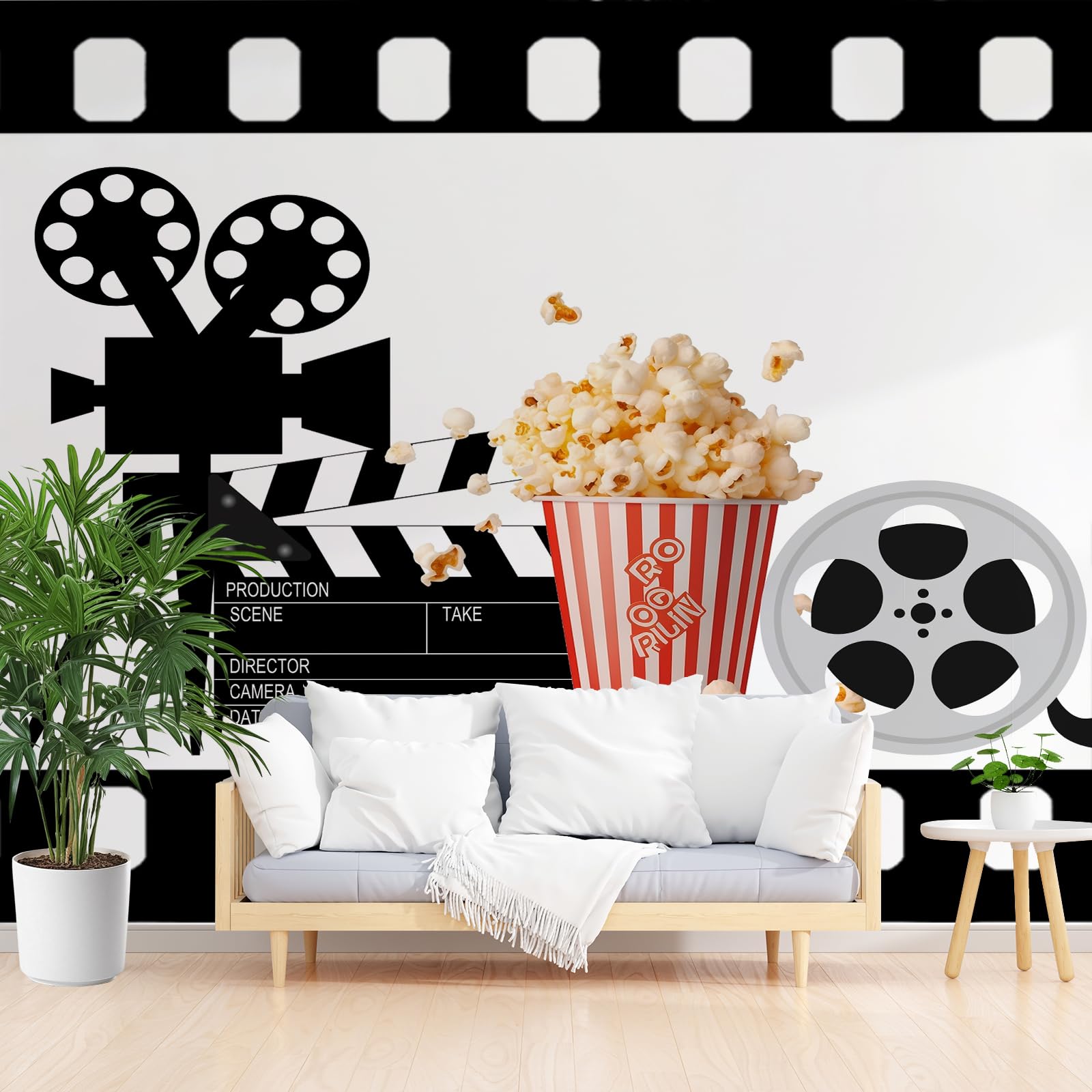 Papier peint panoramique 3D projecteur cinéma noir 250x175 cm mural salon