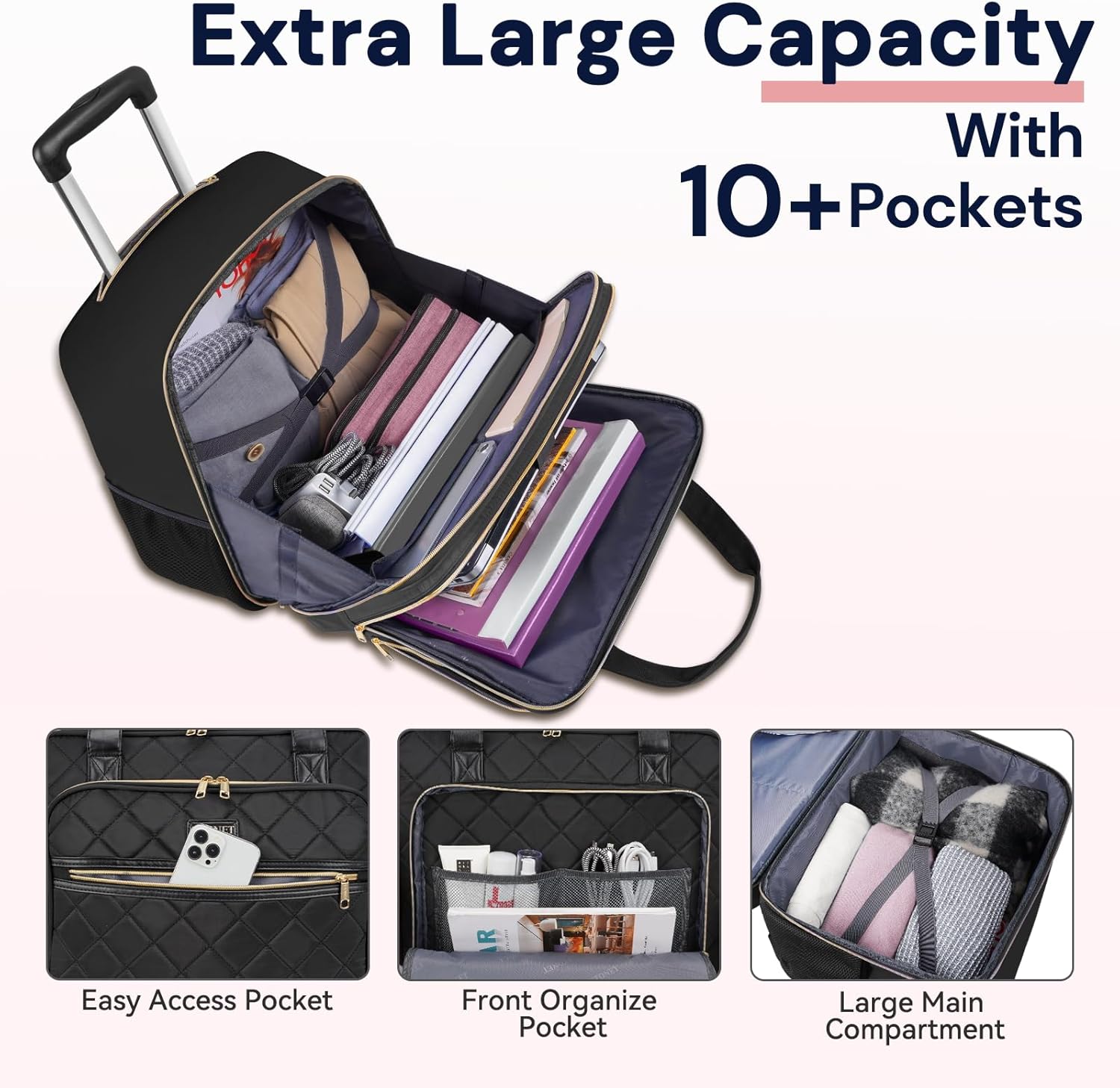 Ytonet Rolling Laptop Bag Women, Rolling Briefcase for Women, 17.3 Inch Laptop Bag with Wheels Rolling Computer Bag Laptop Case for Work Travel College Business Wife Mom Teacher, Black - Image 3