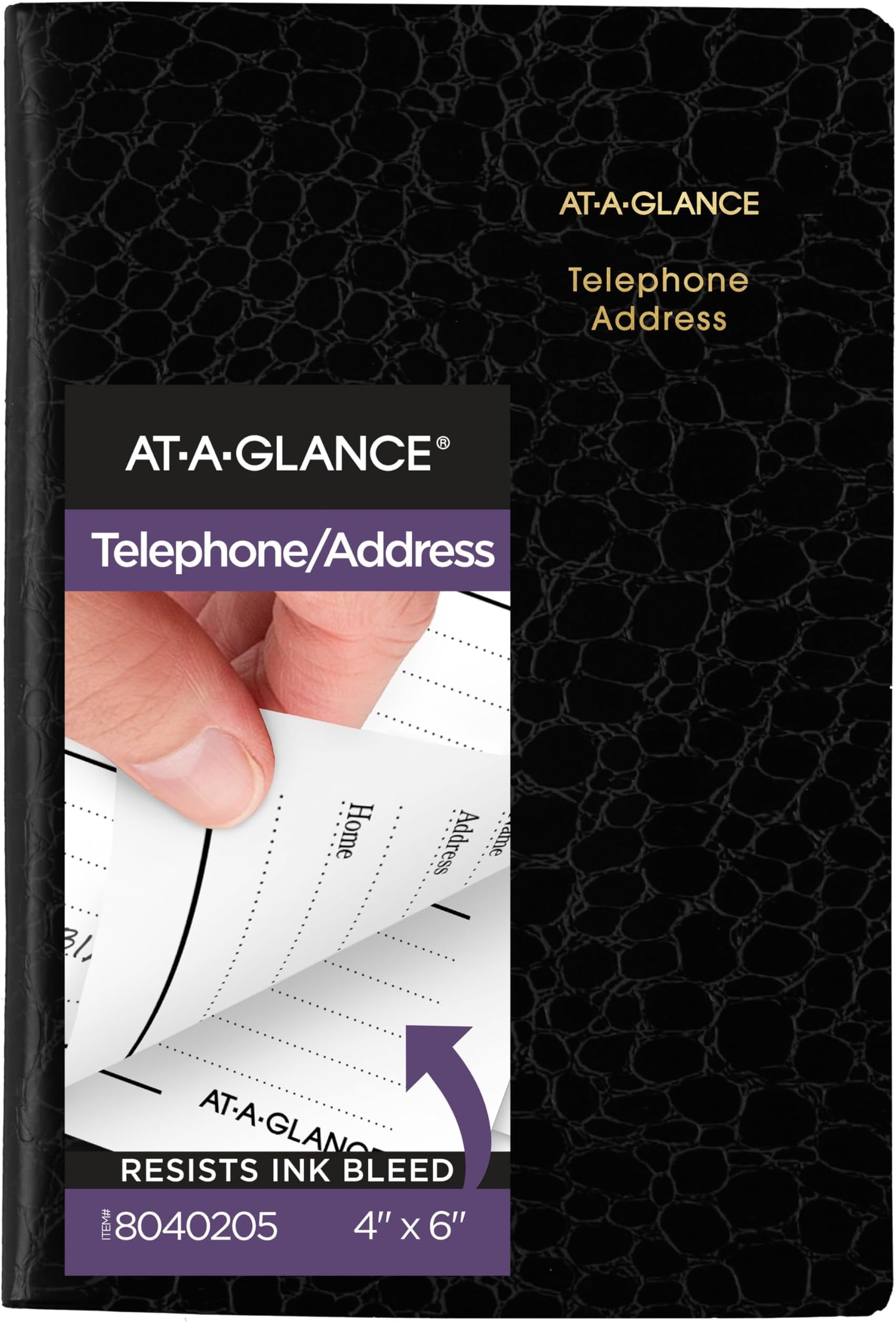 AT-A-Glance Telephone & Address Book, 600+ Entries, 4" x 6", Designer, Black (8040205)