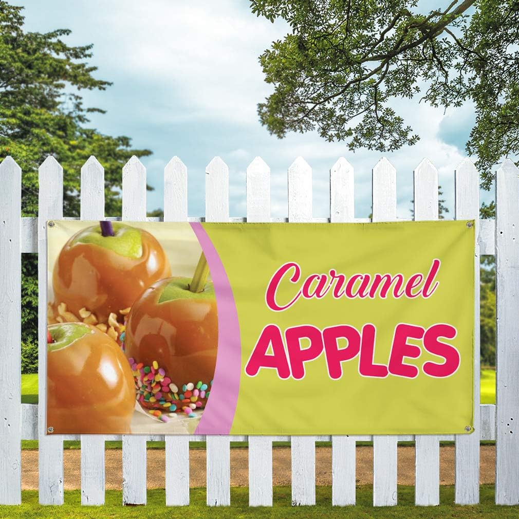 Vinyl Banner Multiple Sizes Caramel Apples Advertising Printing H Food & Beverage Candy Outdoor Weatherproof Industrial Yard Signs Green 4 Grommets 24x36Inches
