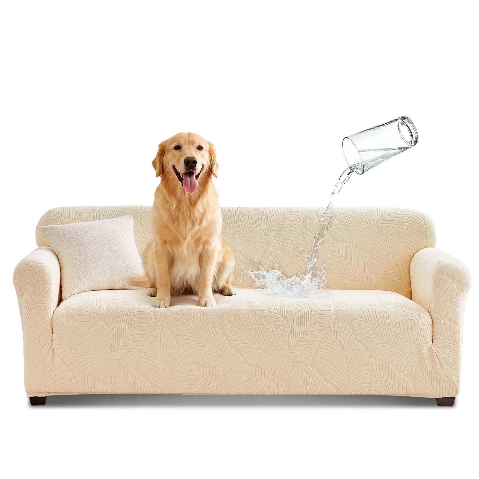 Tokokimo 1 Piece Waterproof Sofa Cover 3 Seater High Stretch Sofa Cover for Dogs Pets Furniture Protector Non Slip Soft Slipcover for Couch Cushions, Need Installation (Beige, 3 Seater) — image 1
