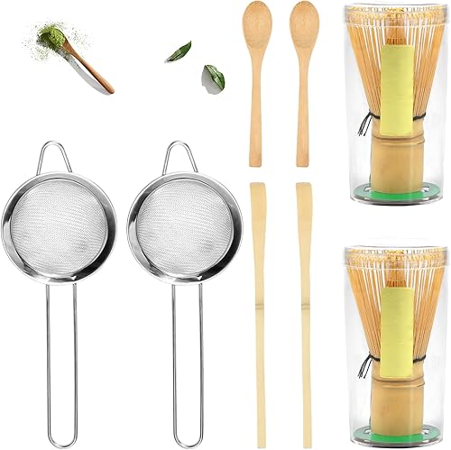 Juego de batidor de matcha, kit de 8 piezas, batidor de matcha (Chasen), cuchara, cuchara (chashaku), tamiz de acero inoxidable, para los amantes
