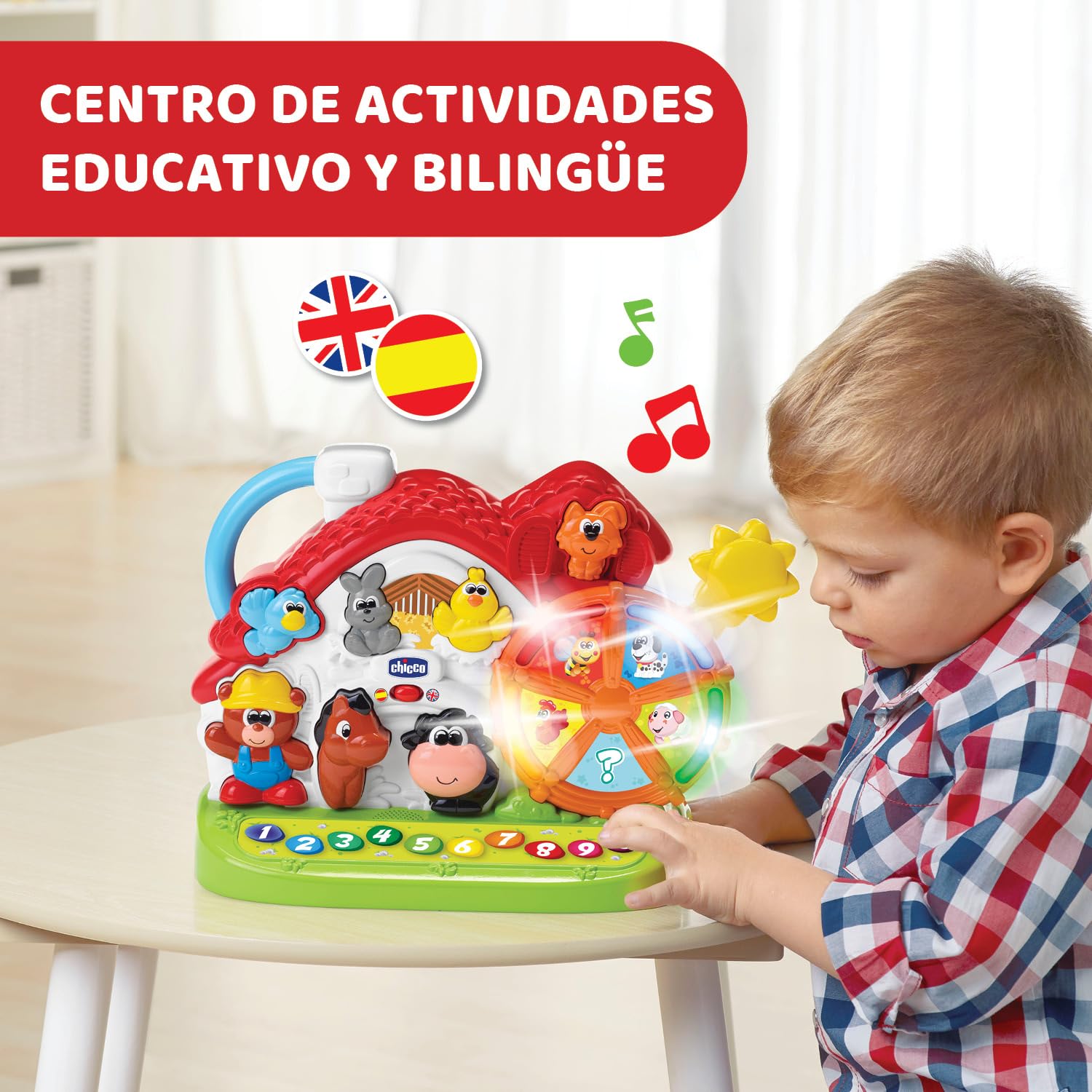 Chicco Granja Parlante, Centro de Actividades Bilingüe para Niños, Aprende Animales, Números y Colores, Modos de Juego Evolutivos con Canciones y Curiosidades