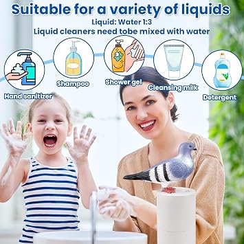Automatic Soap Dispenser, Pigeon Foam Soap Dispenser Touchless, 300ML Hand Soap Dispenser for Bathroom and Kitchen, Electric Foaming Soap Dispenser with Infrared/Motion Sensor, Black